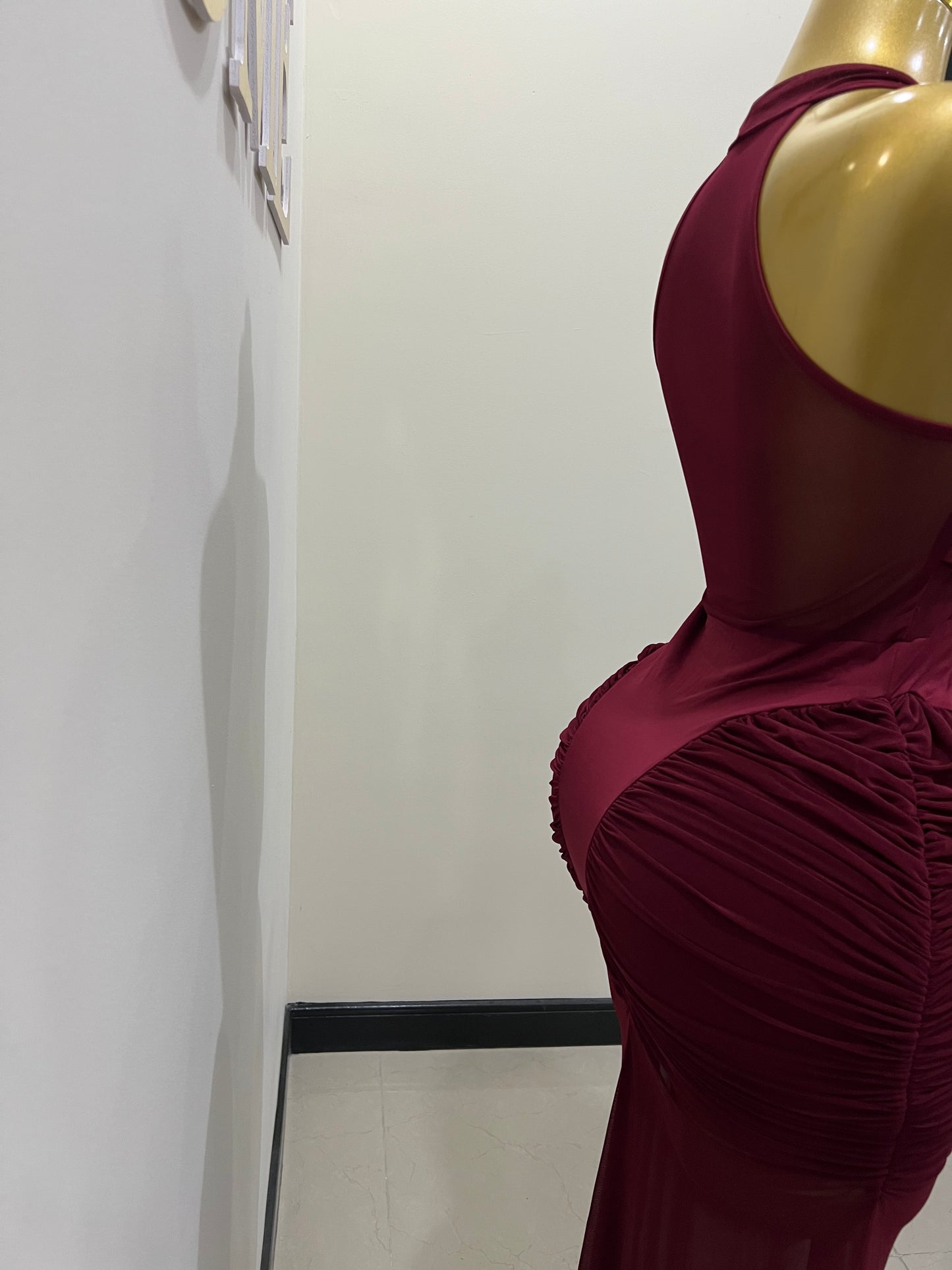 Sweetheart Side Nara Halter Dress (Burgundy)