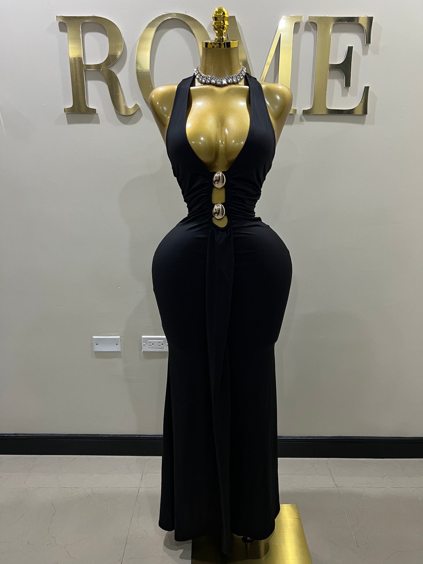 Chinelle Nara Halter Button Dress (Black)