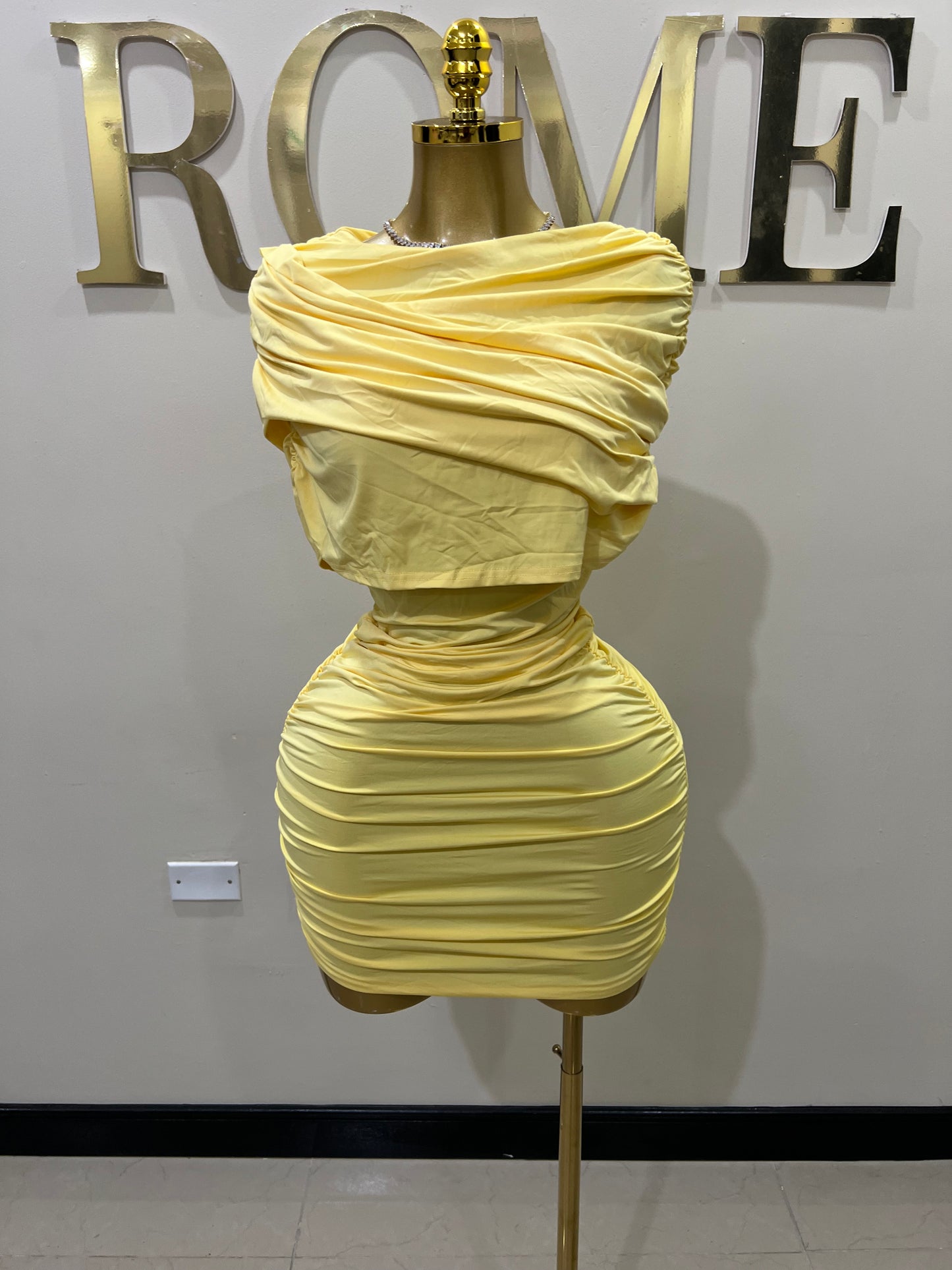 Samira Double Shoulders Dress (Yellow)