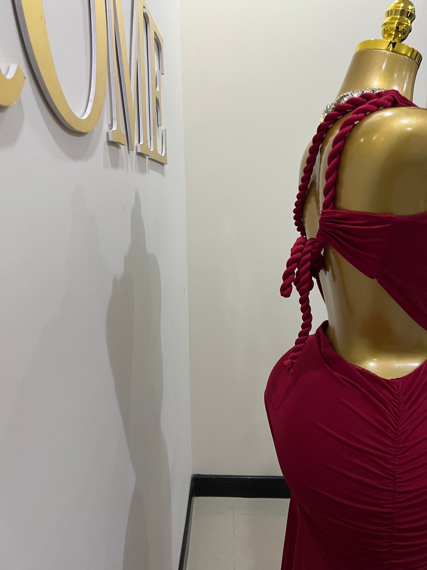 Emma Giselle Mesh Rope Dress (Burgundy)