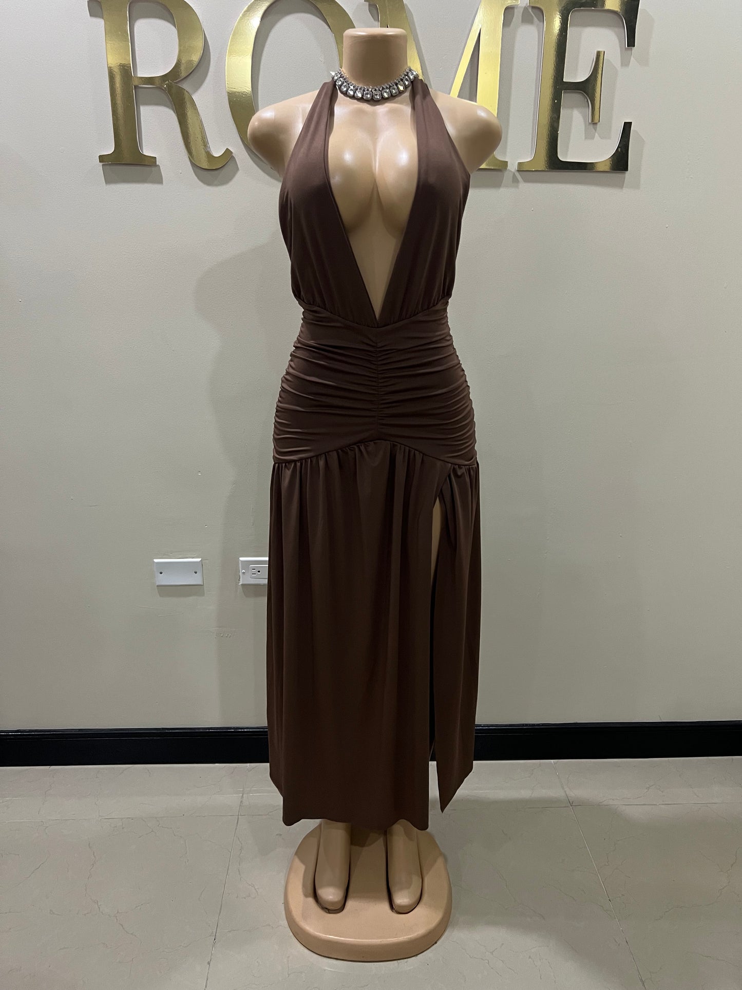 Nichelle Vibe Nara Halter Dress (Brown)