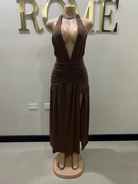 Nichelle Vibe Nara Halter Dress (Brown)