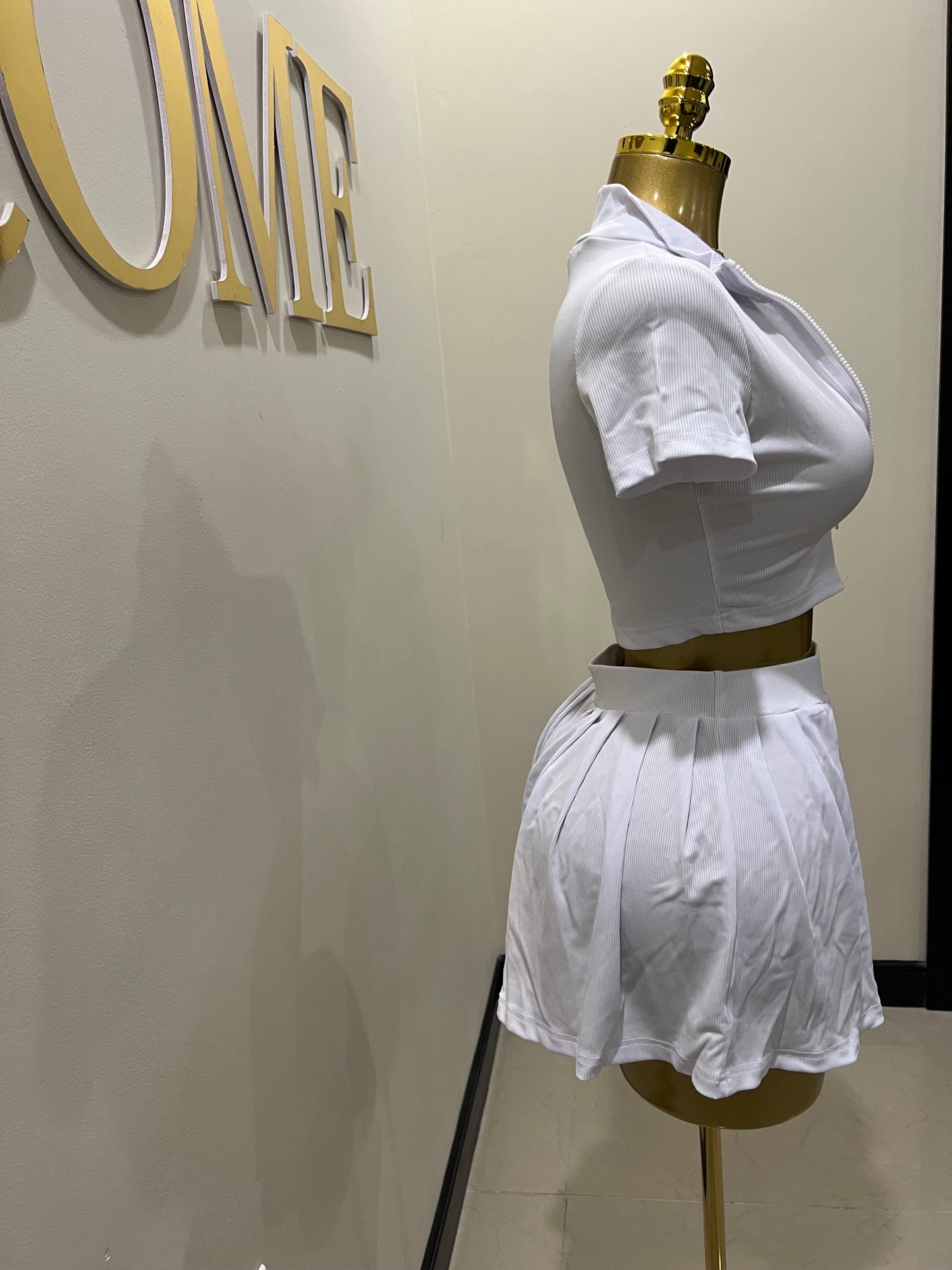 Sia Pleated Skirt Set (White)