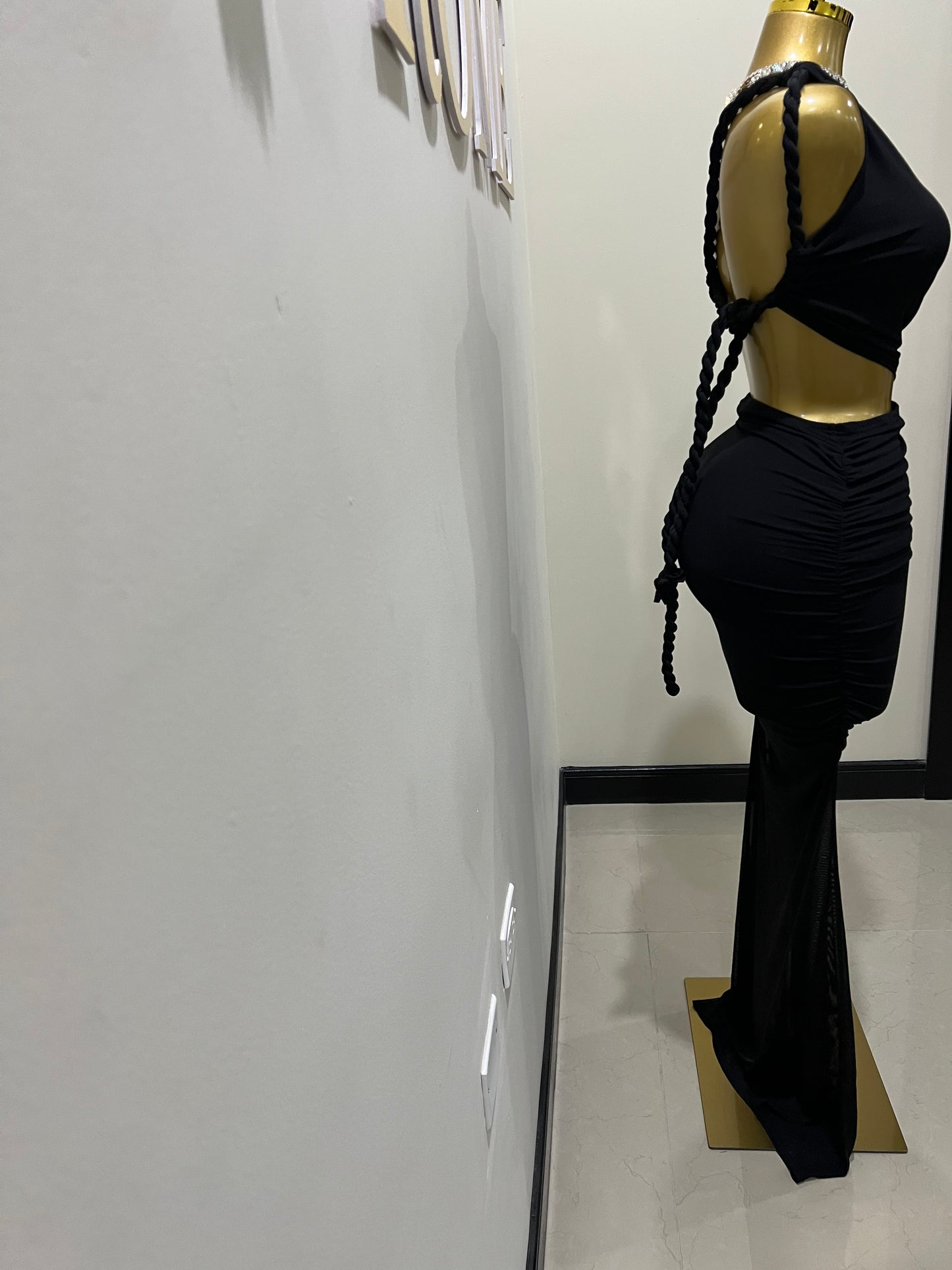 Emma Giselle Mesh Rope Dress (Black)