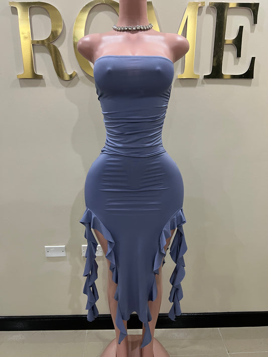 Nia Ruffle Dress (Hazy Blue)