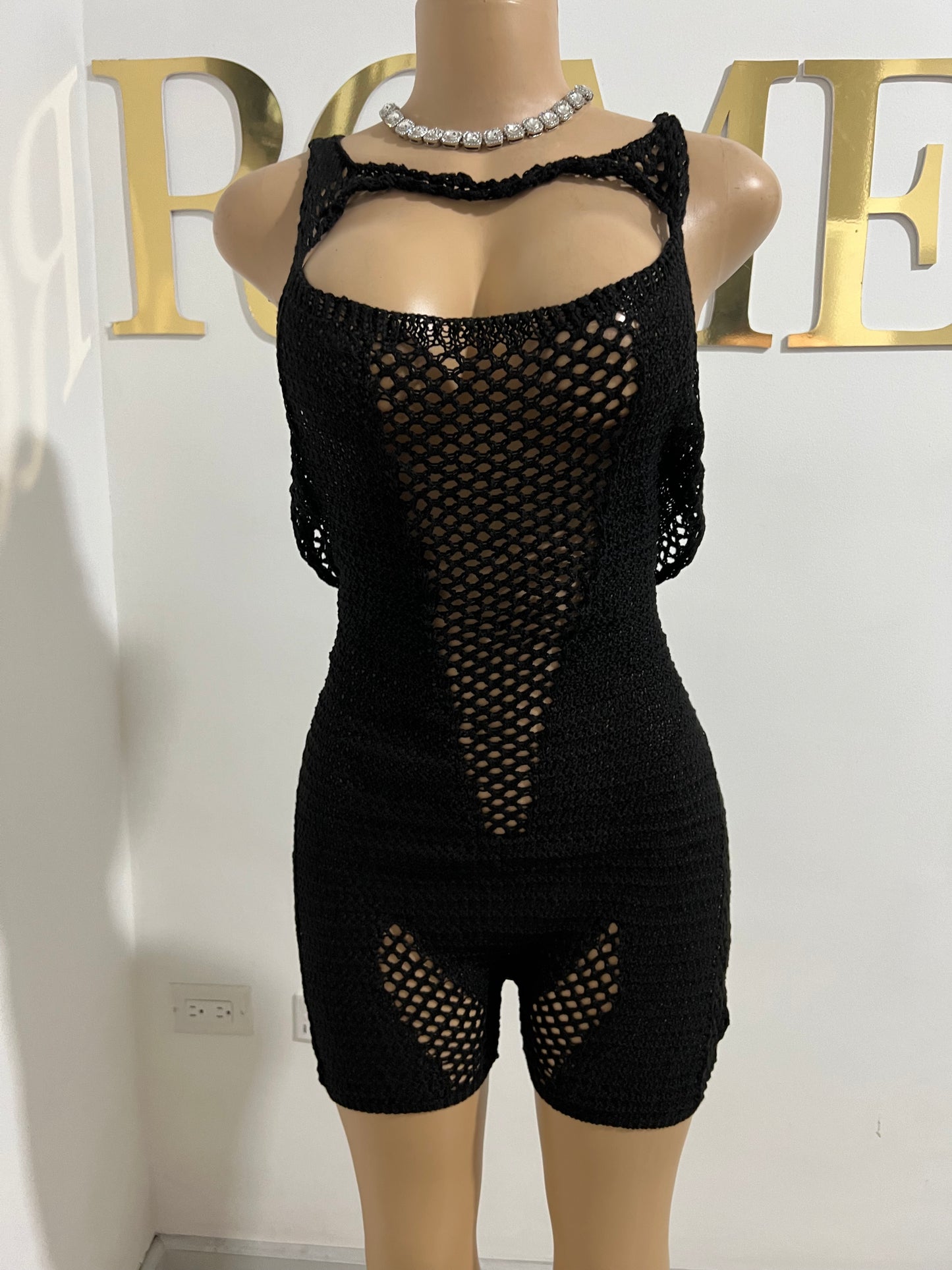 Honey Crochet Romper (Black)