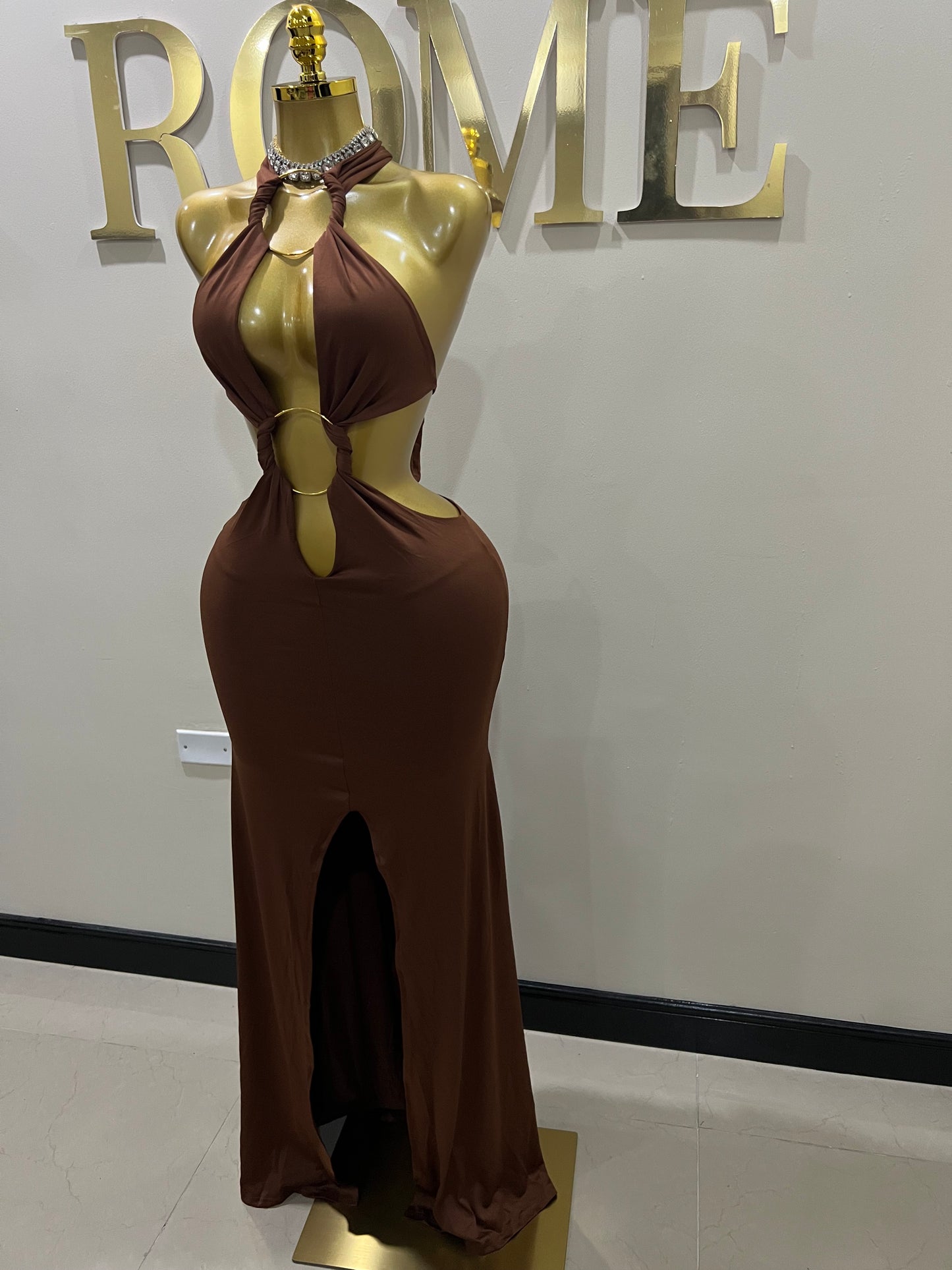 Indie Vibe Rings Dress (Brown)