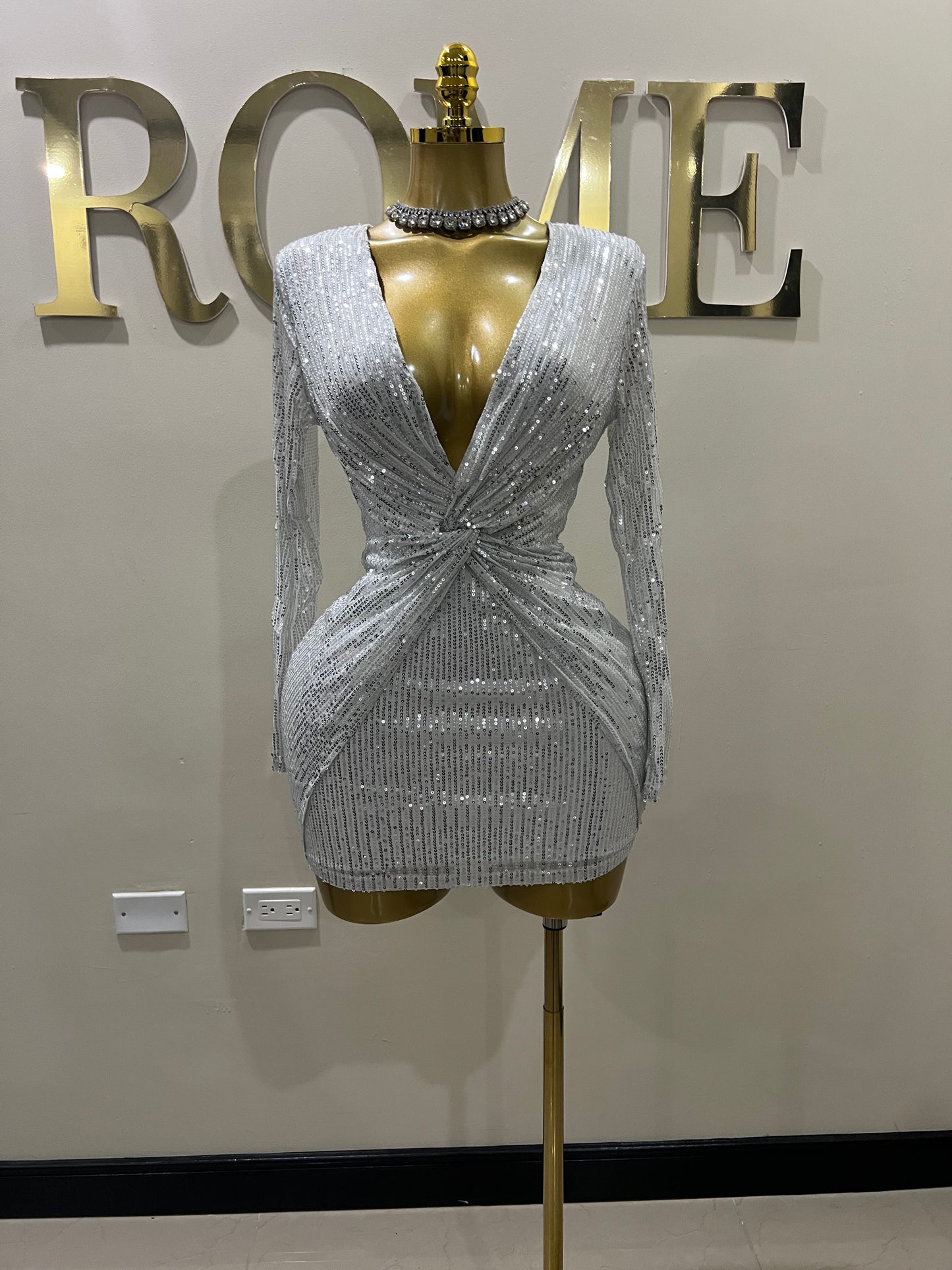 Rachel Sequin Dress (White)