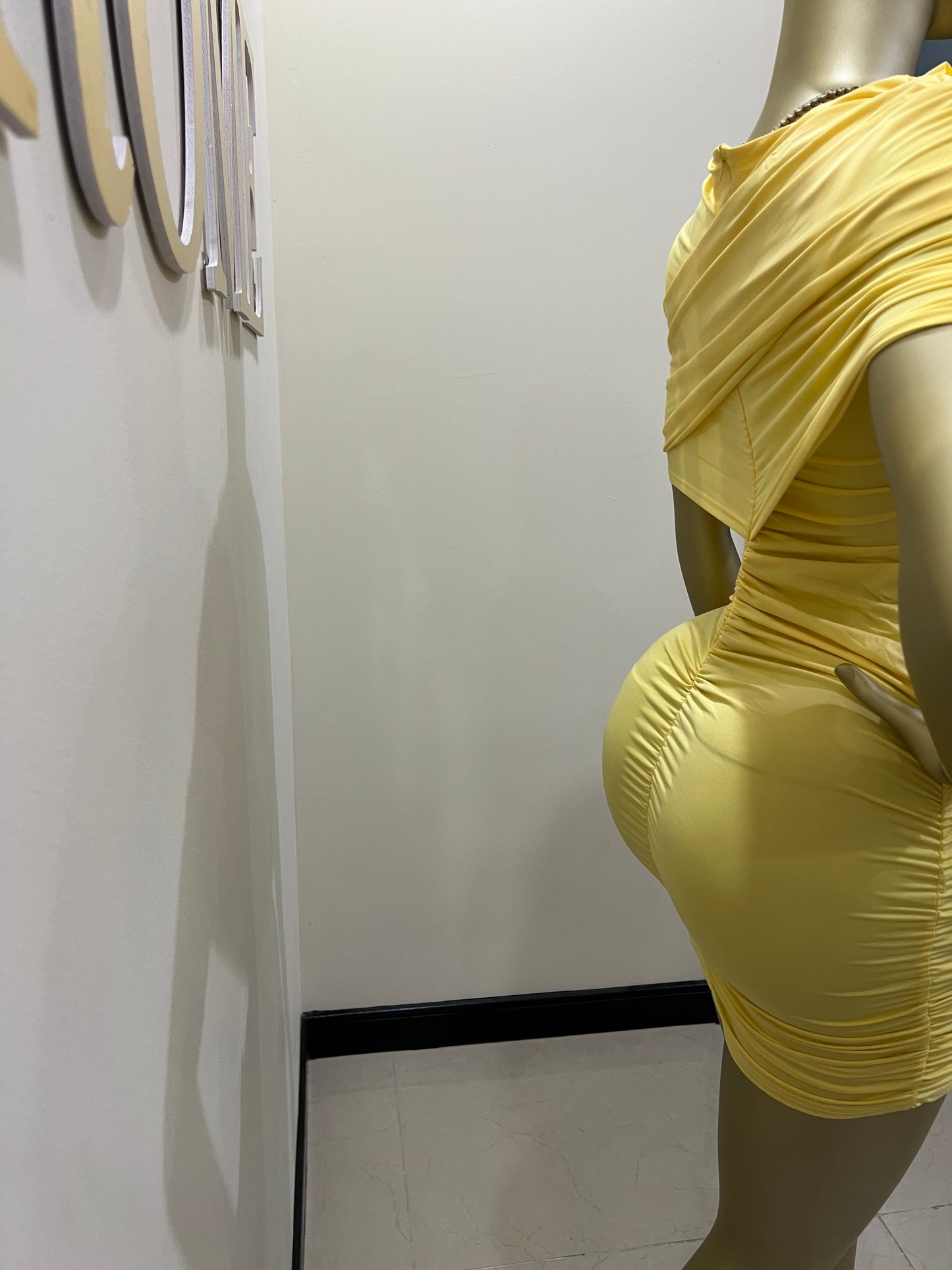 Samira Double Shoulders Dress (Yellow)