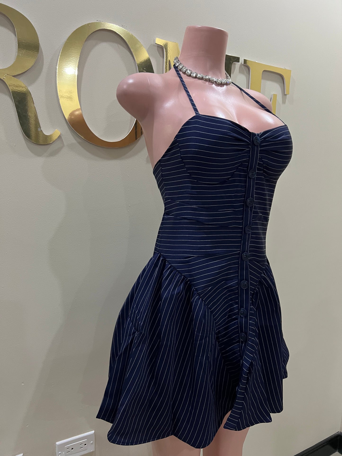 Pinstripe Diana Dress (Blue)