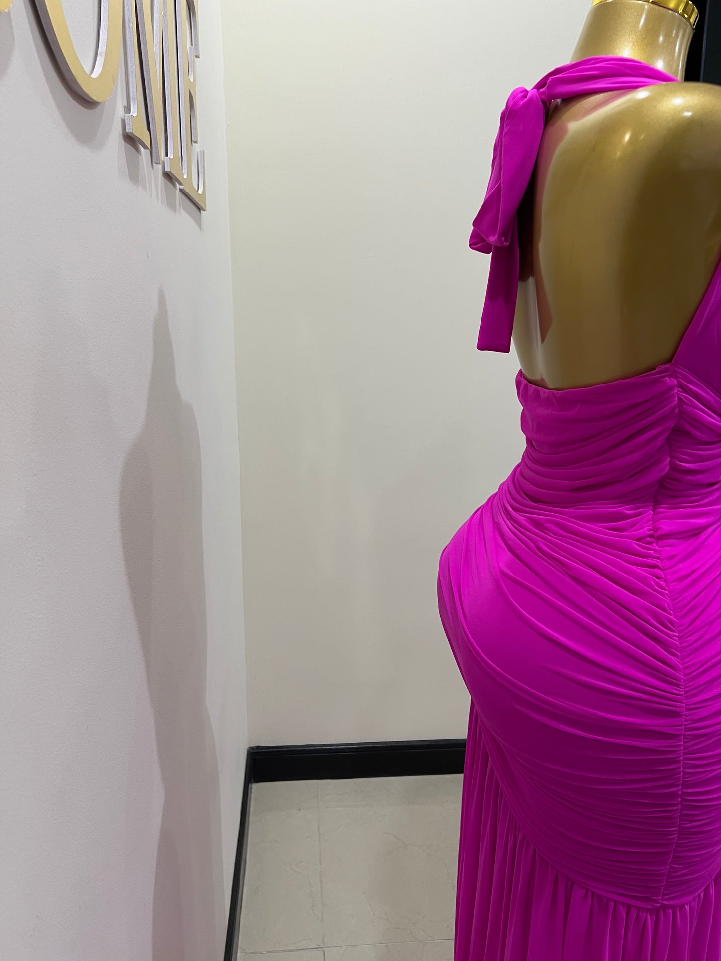 Michelle Grace Eve Deep V Dress (Bright Pink)