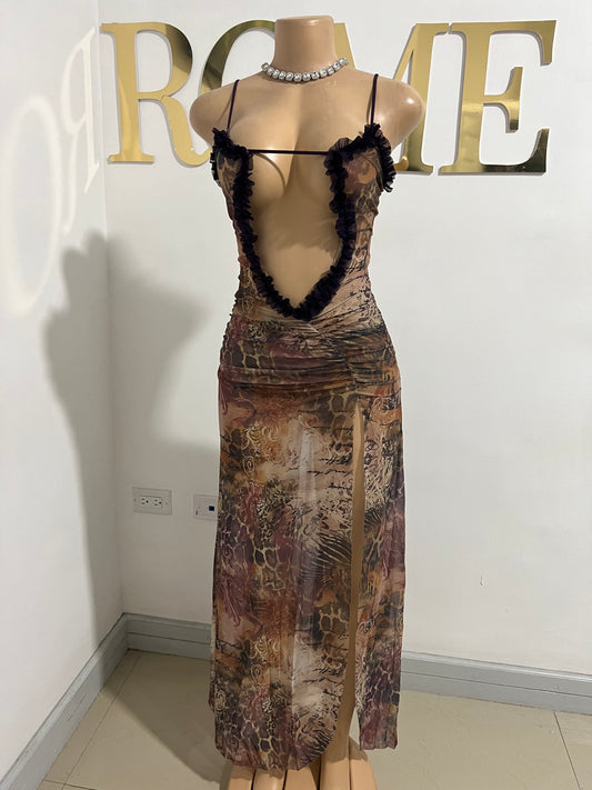 Mila Vibe Sheer Dress (Brown multi-colored)