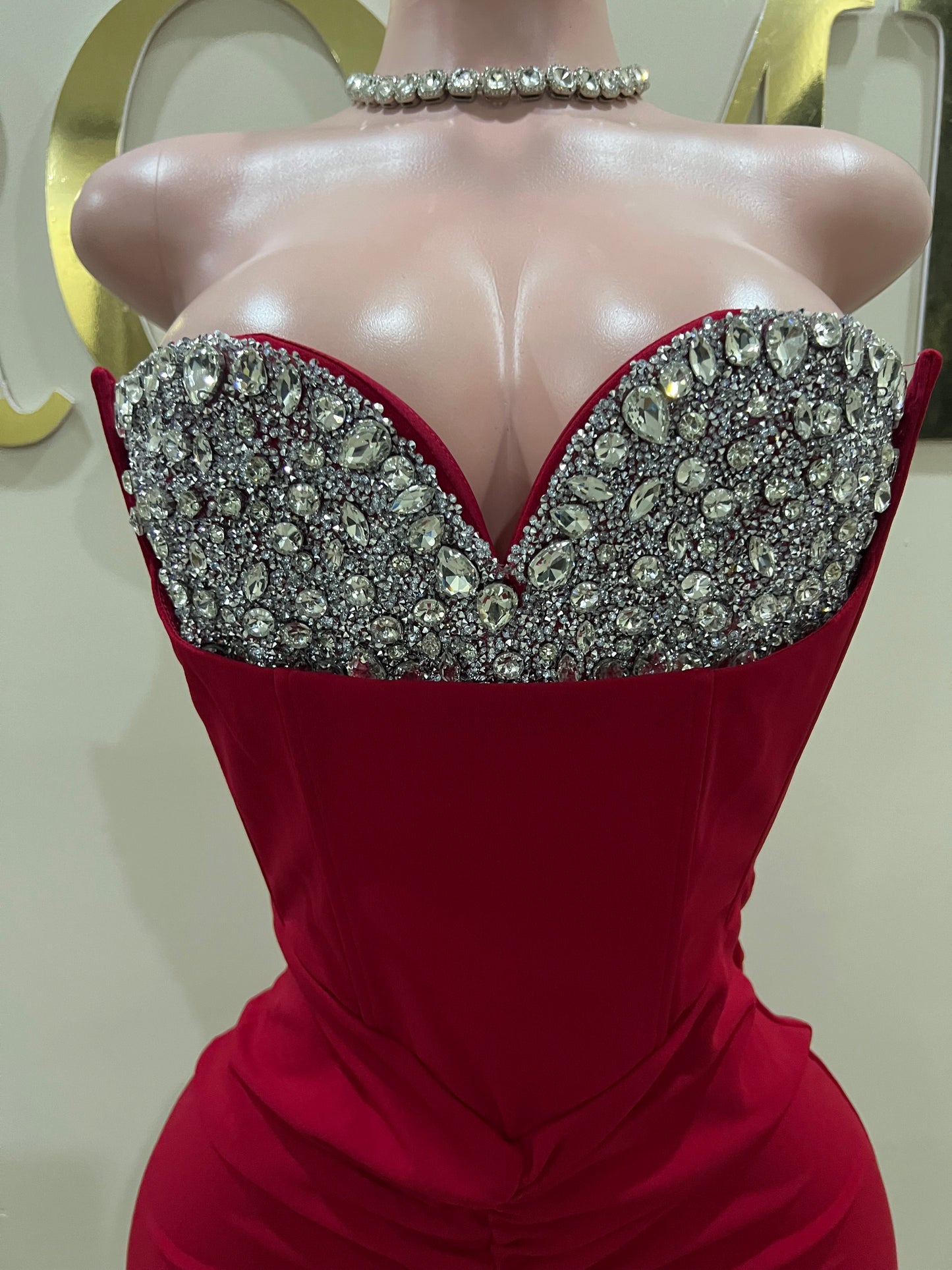 Hazel Crystal Corset Dress (Red)