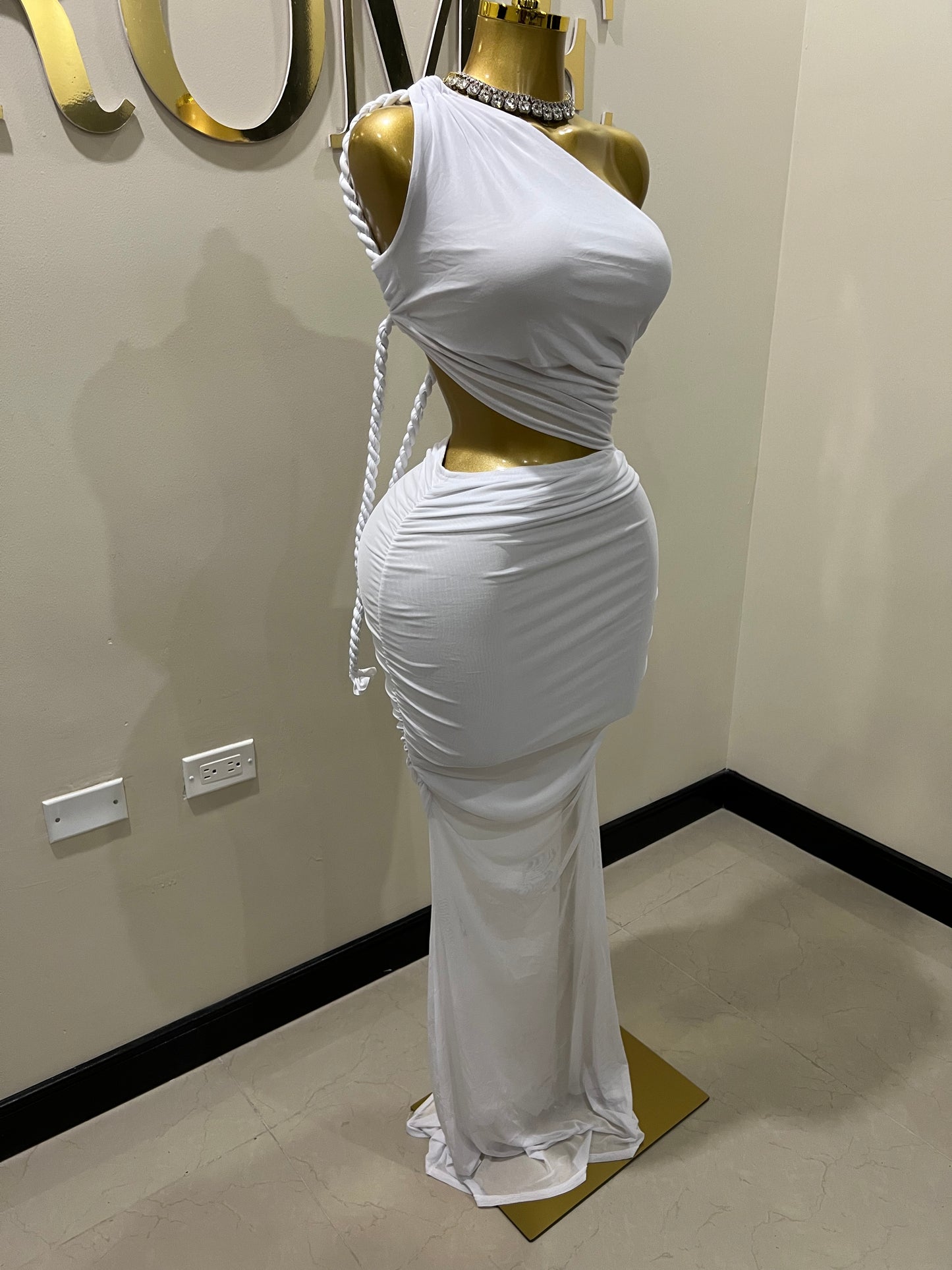 Emma Giselle Mesh Rope Dress (White)