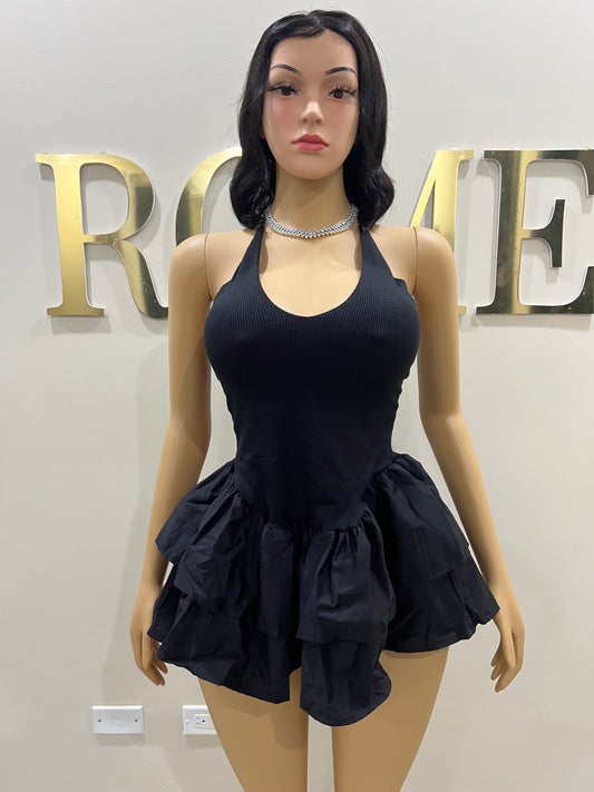 Dora Ruffle Super Mini Dress (Black)