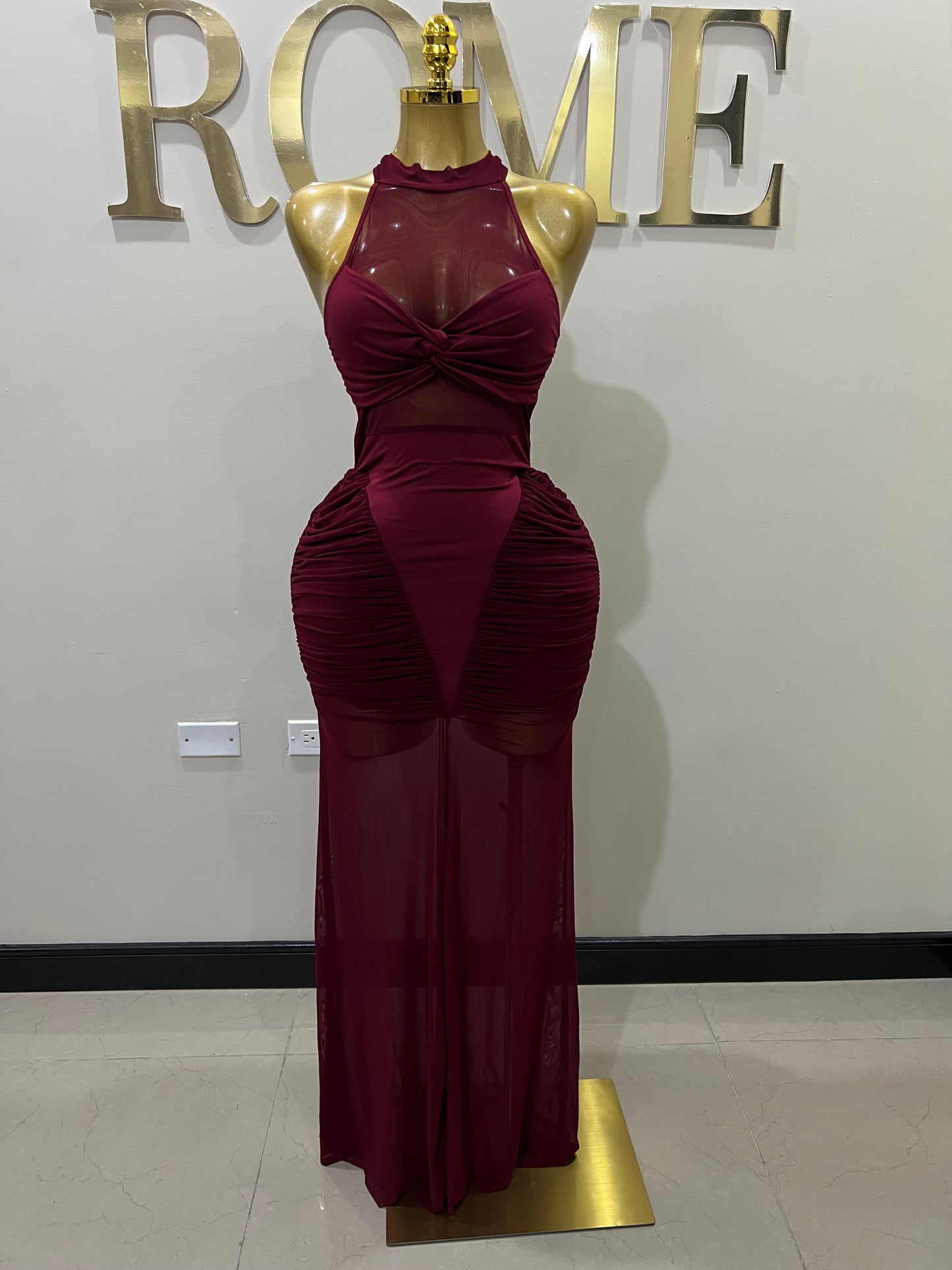Sweetheart Side Nara Halter Dress (Burgundy)