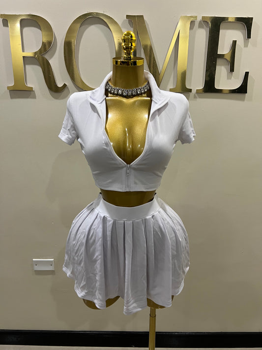 Sia Pleated Skirt Set (White)