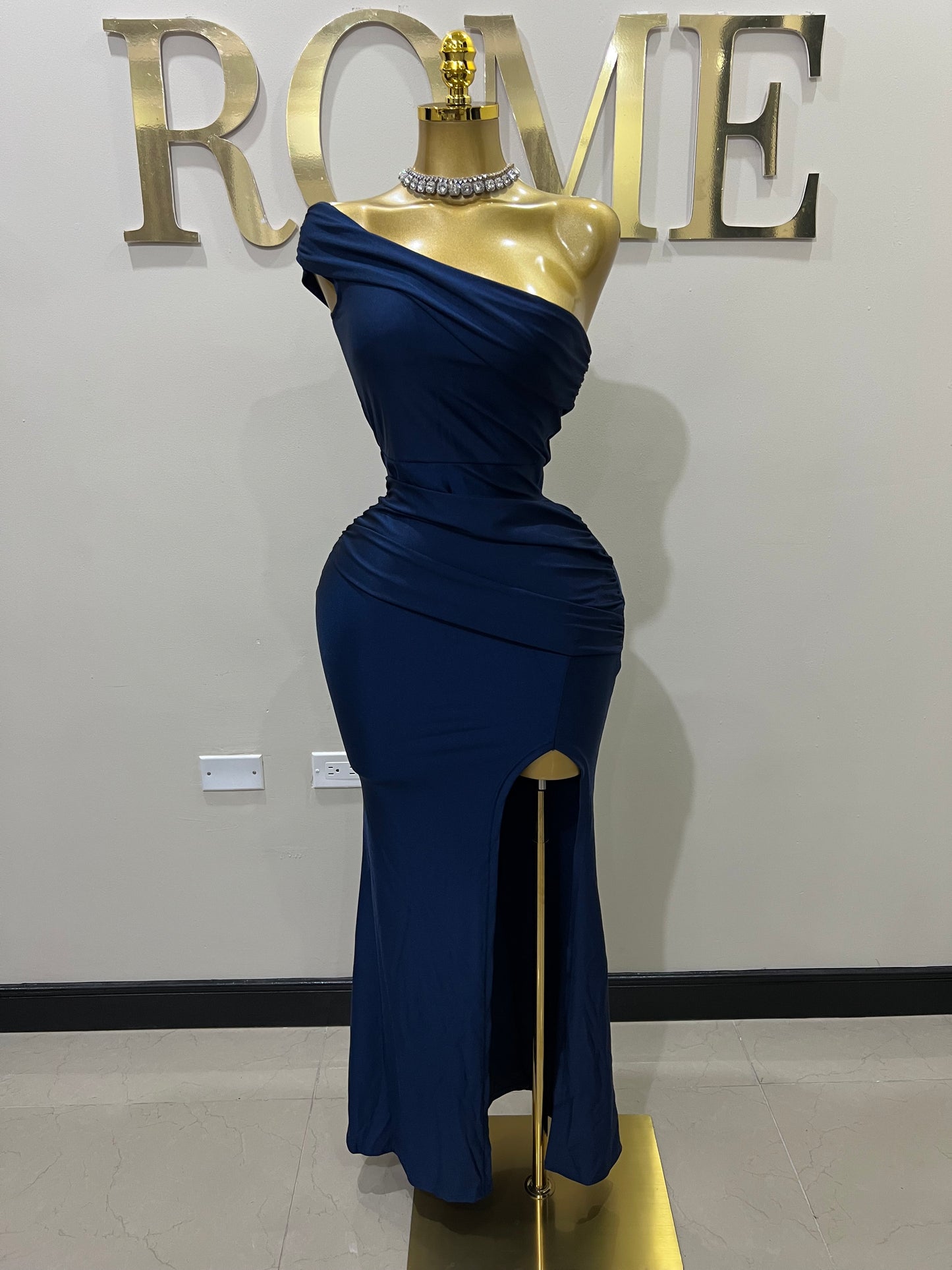 Kerry One Shoulder Dress (Dark Blue)
