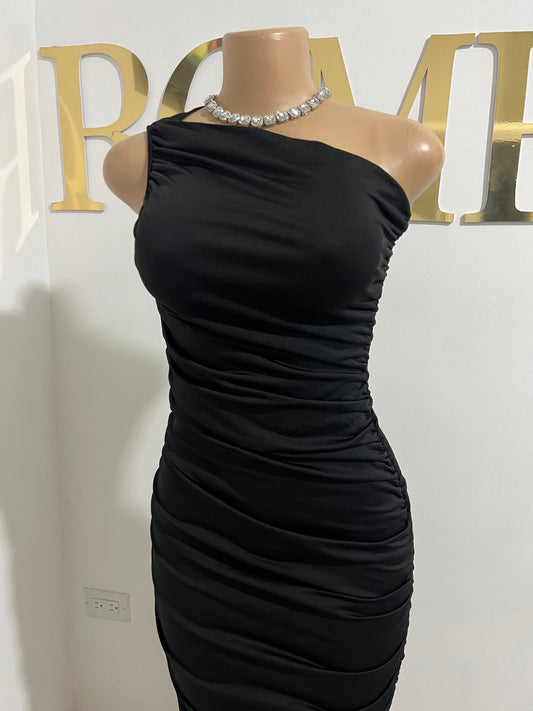 Porsha One Shoulder Dress (Black)