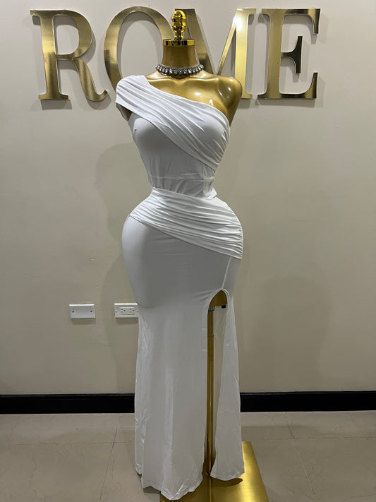 Kerry One Shoulder Vibe Dress (White)