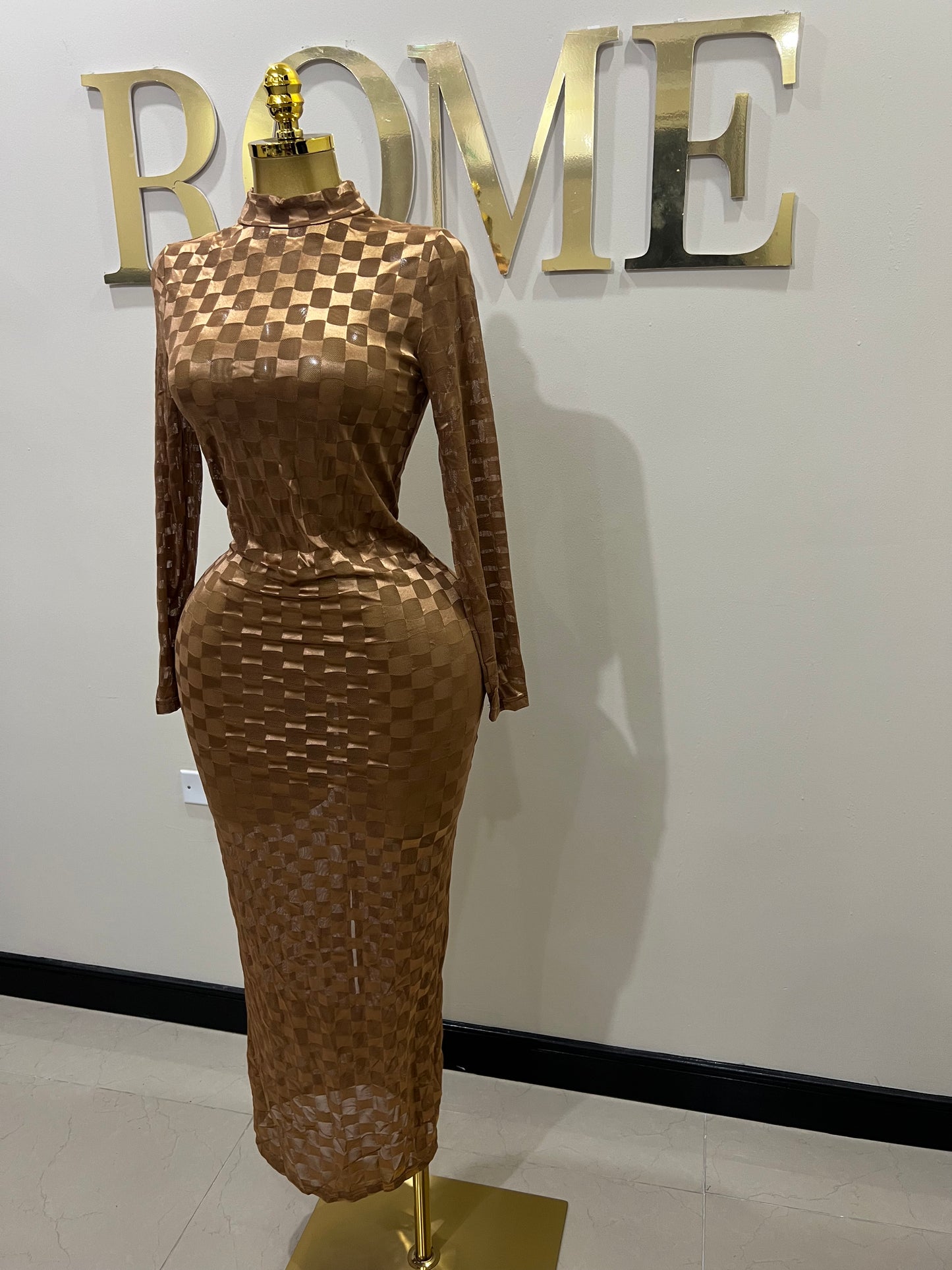 Nia Long Mesh Dress (Brown)