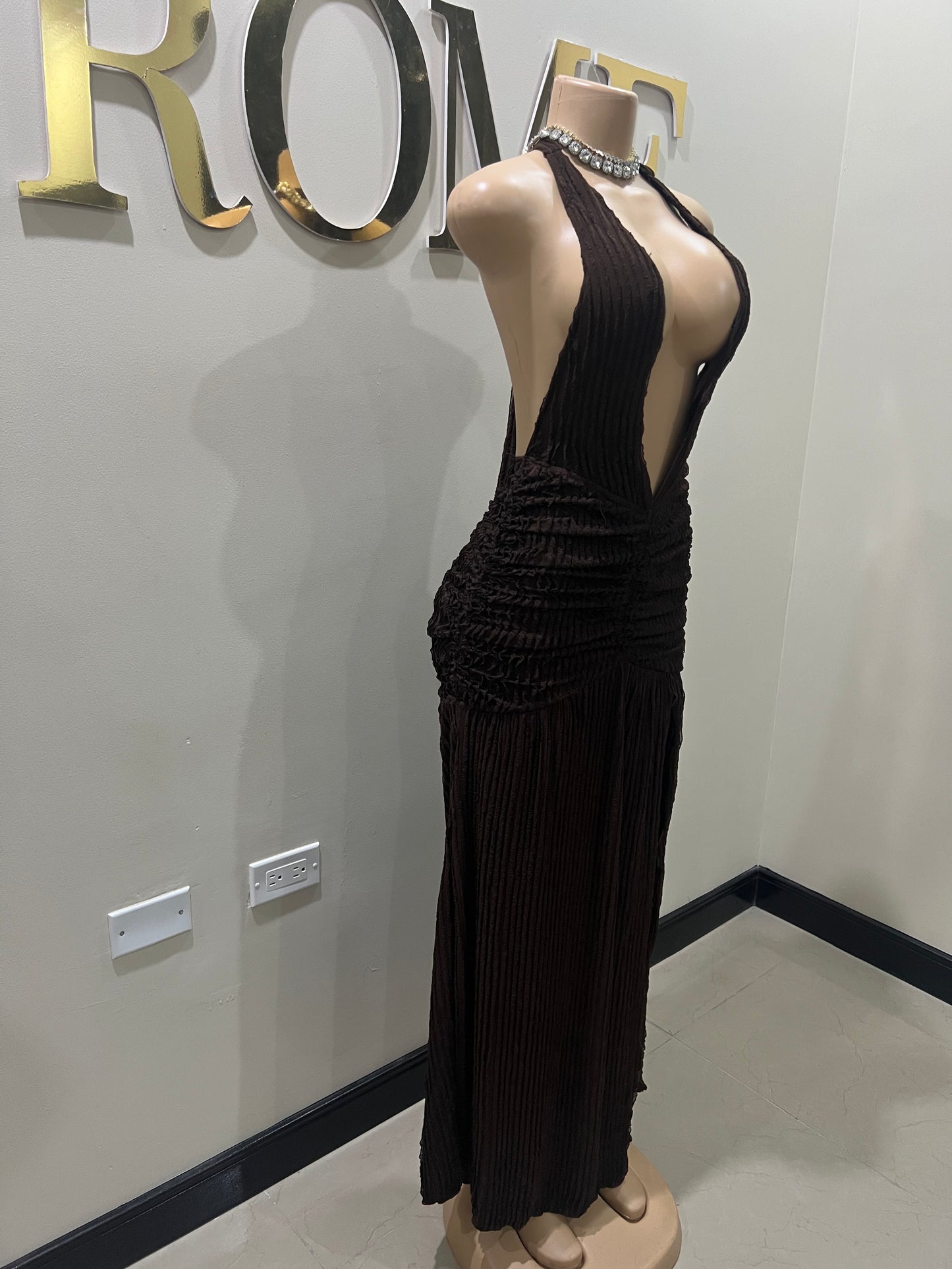 Lily Nara Halter Dress (Dark Brown)