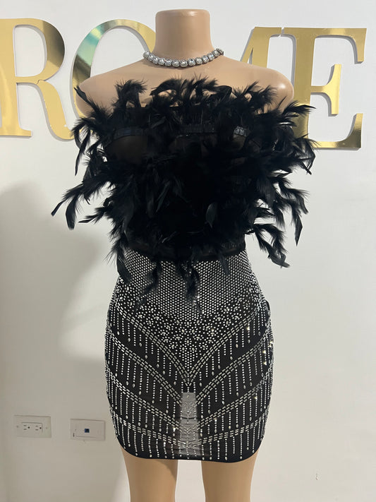 Krissy Crystal Feather Dress (Black)