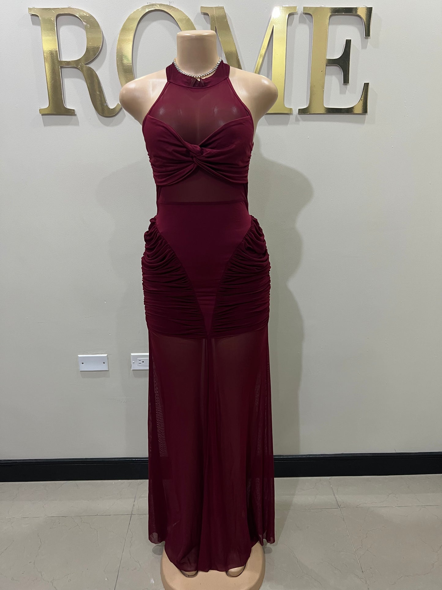 Sweetheart Side Nara Halter Dress (Burgundy)