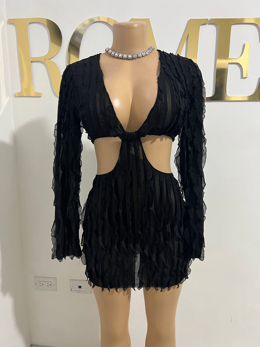 Lily Long Sleeve Mini Dress (Black)