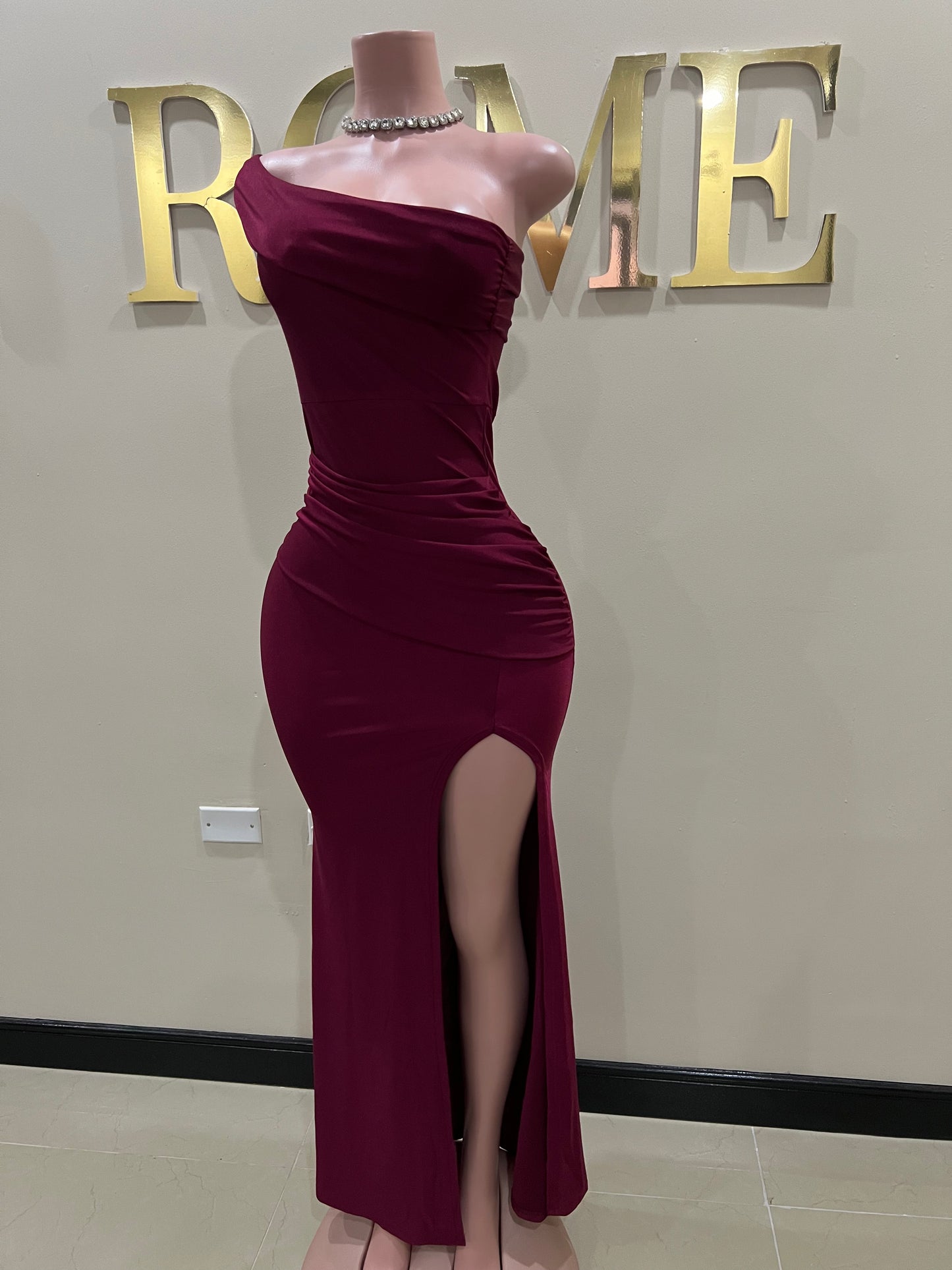 Kerry One Shoulder Dress (Deep Burgundy)