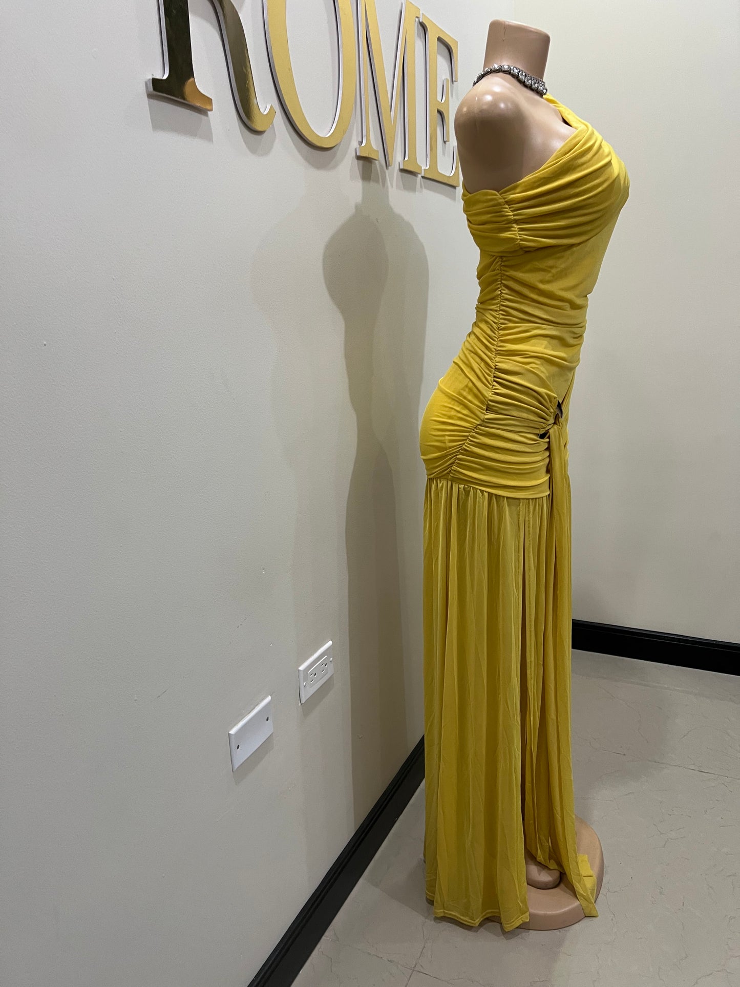 Nara Michelle Angle Mesh Split Dress (Yellow)