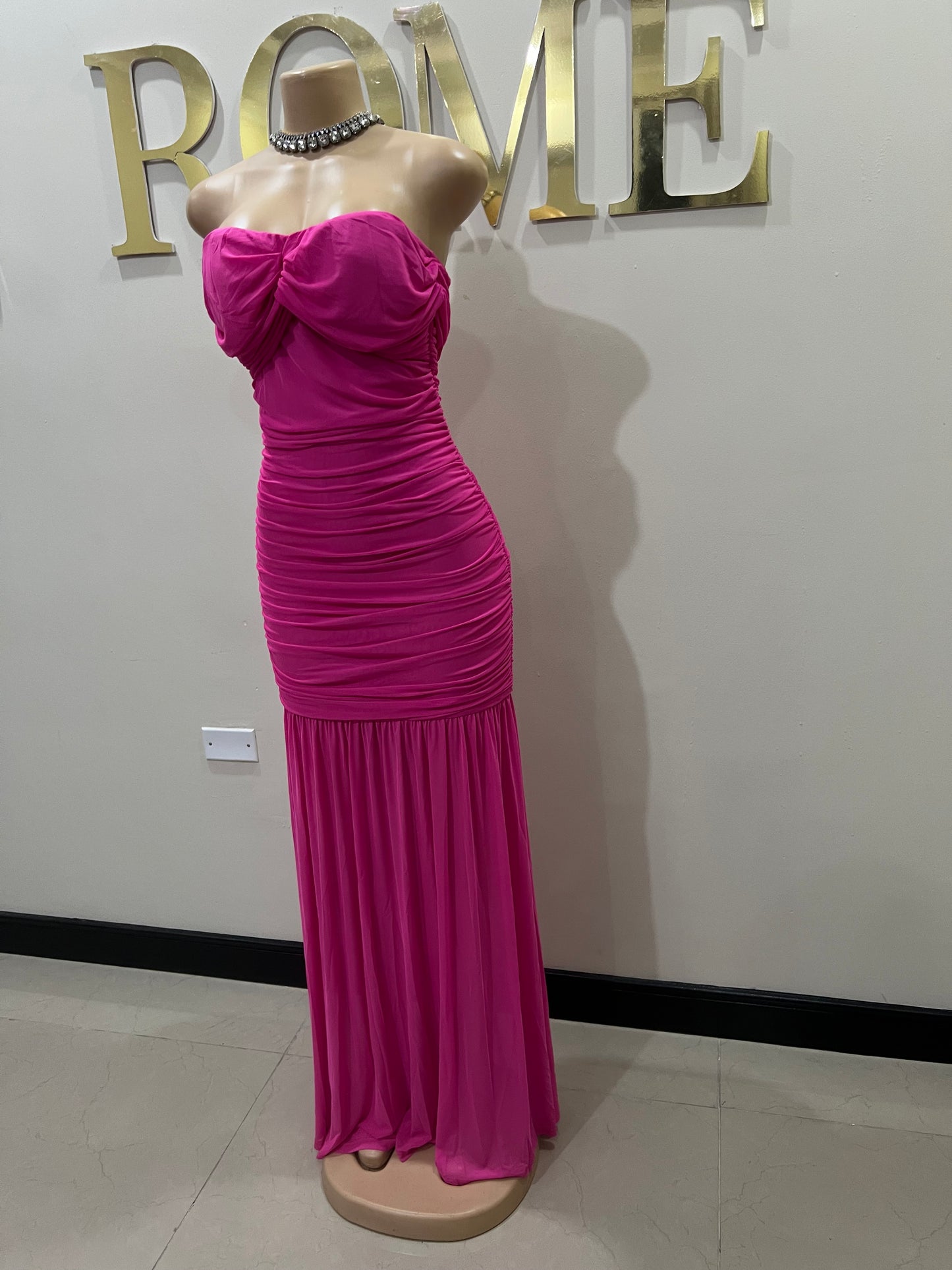 Sophie Off Shoulder Mesh Dress (Pink)