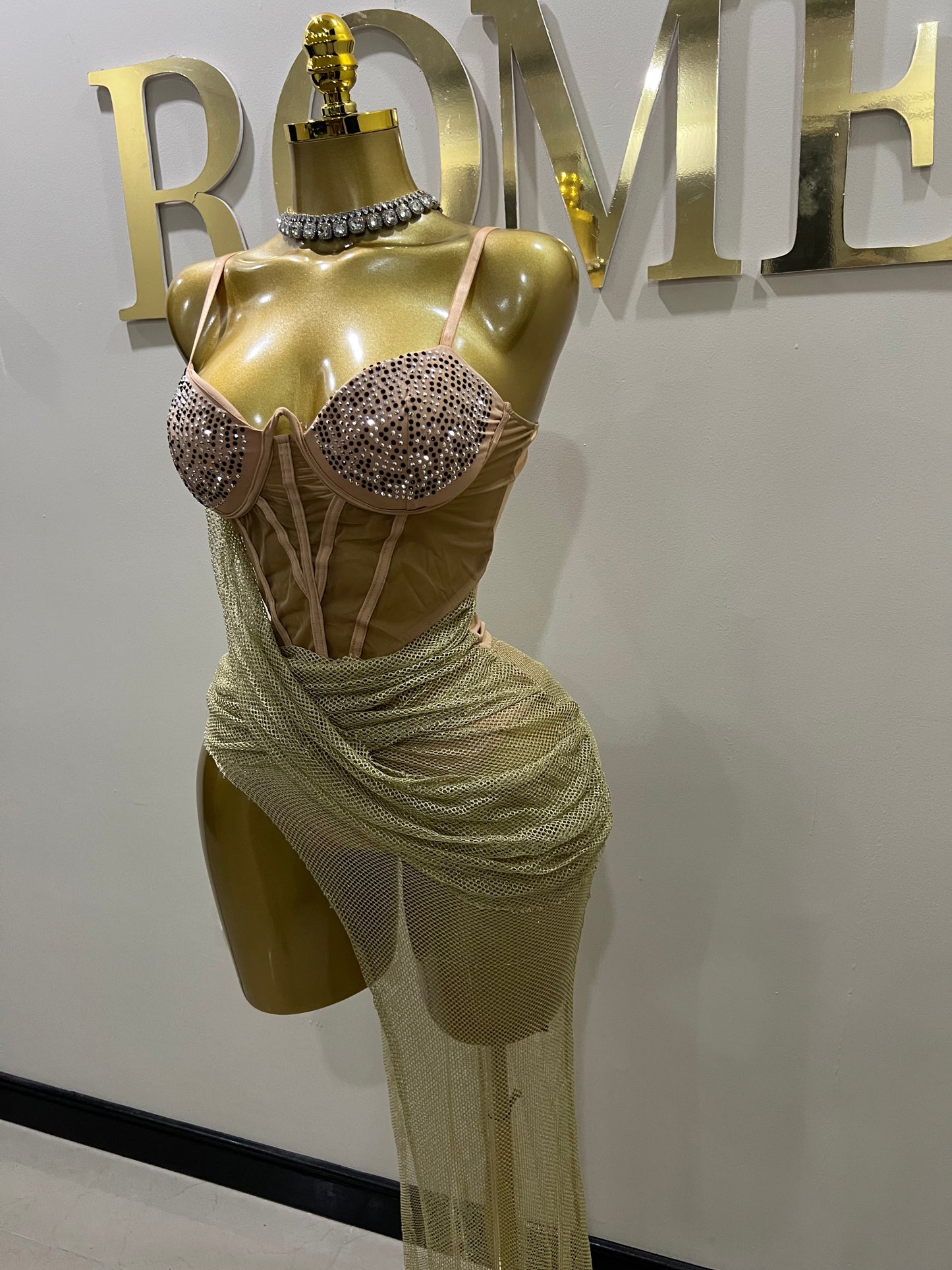 Dani Mesh Dress (Brown - gold)