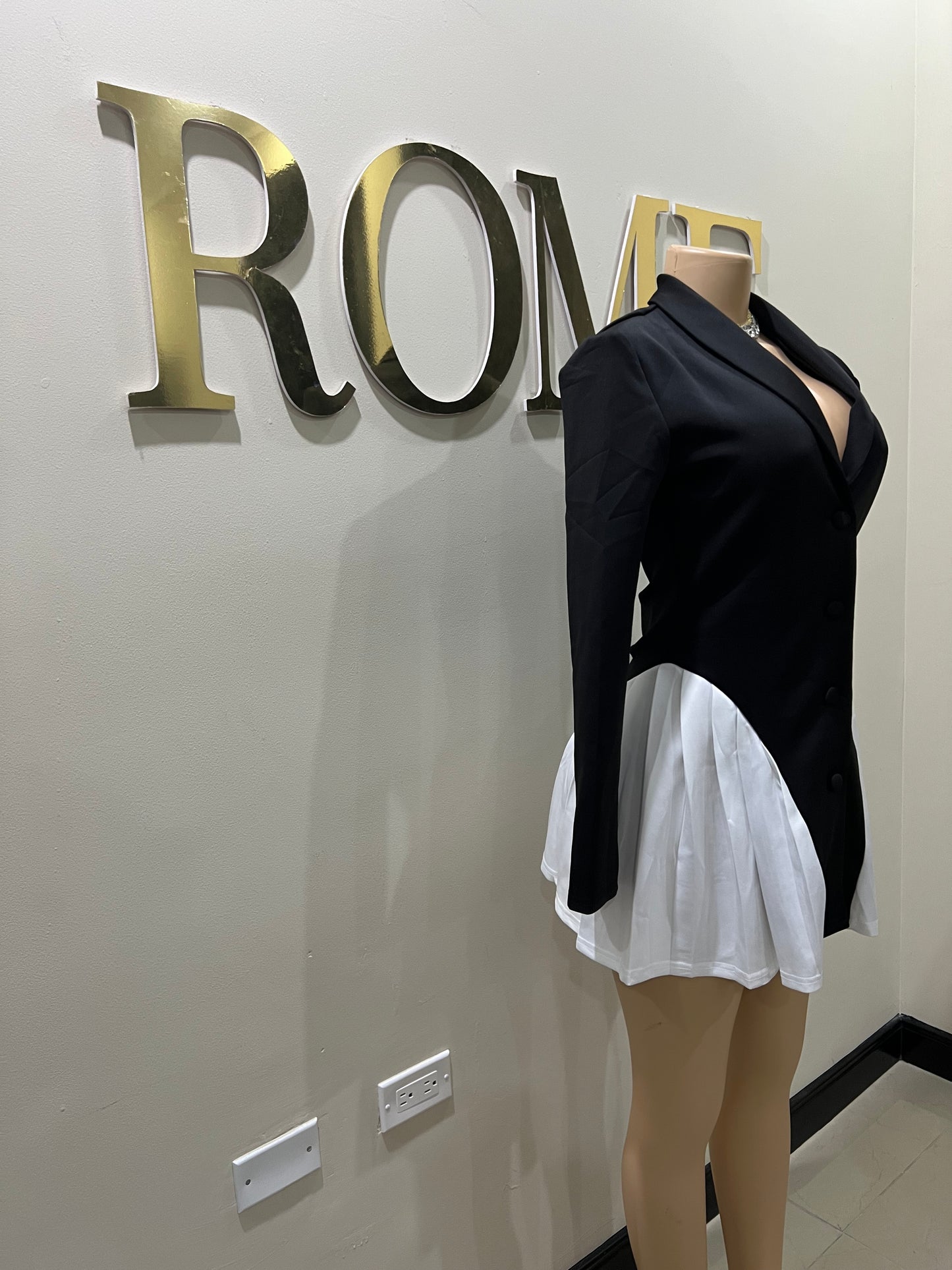 Jodie Cruella Mini Dress (Black & White)