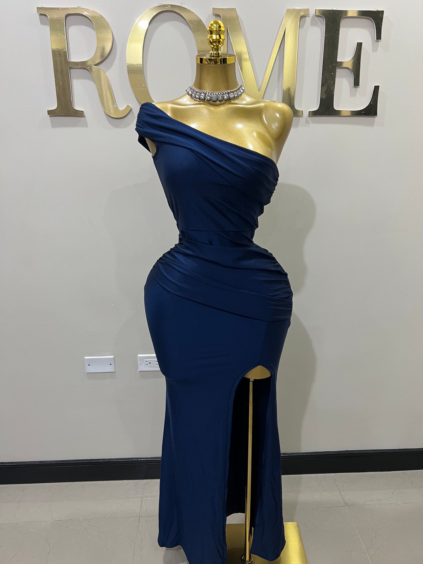 Kerry One Shoulder Dress (Dark Blue)