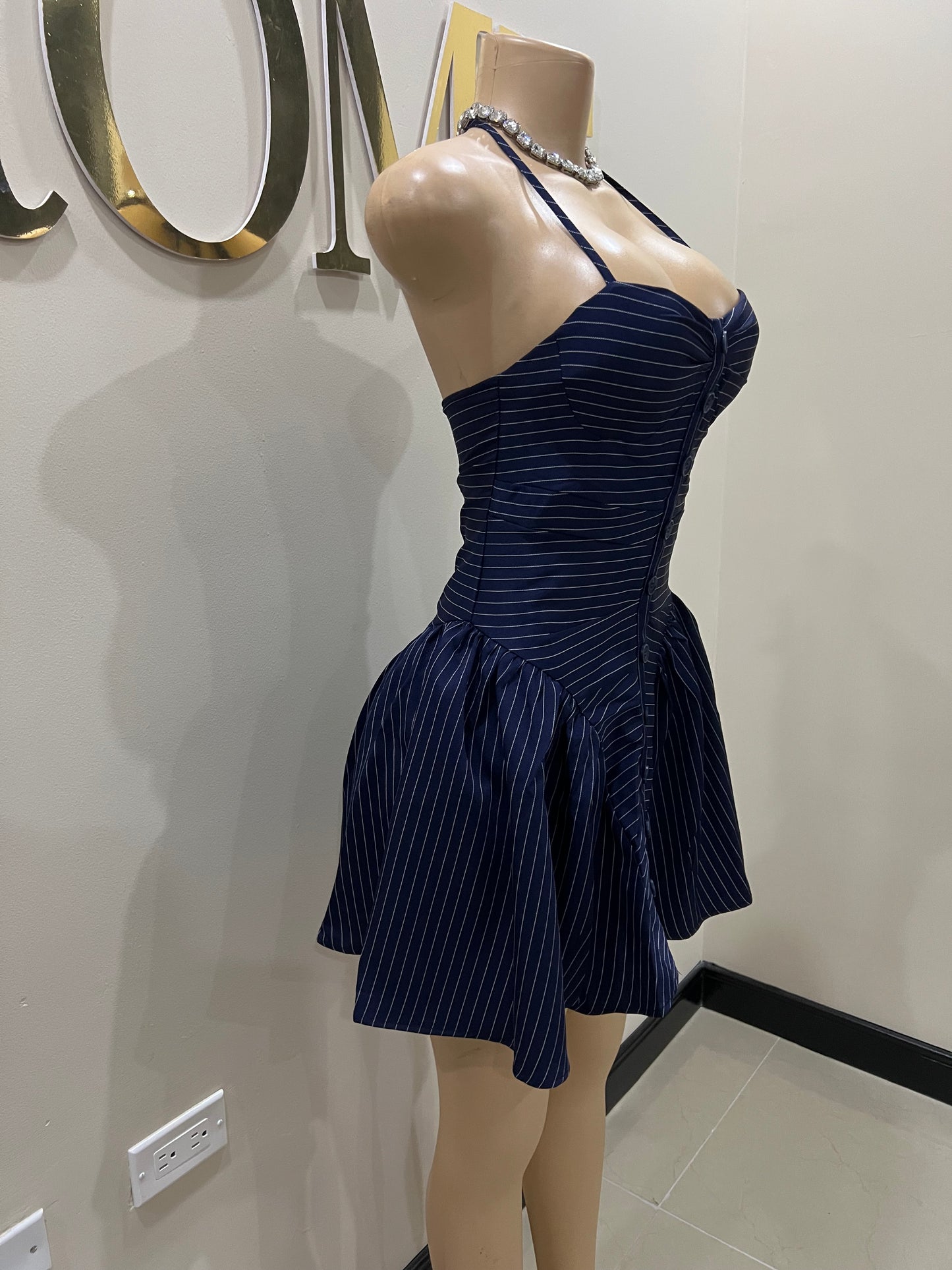 Pinstripe Diana Dress (Blue)