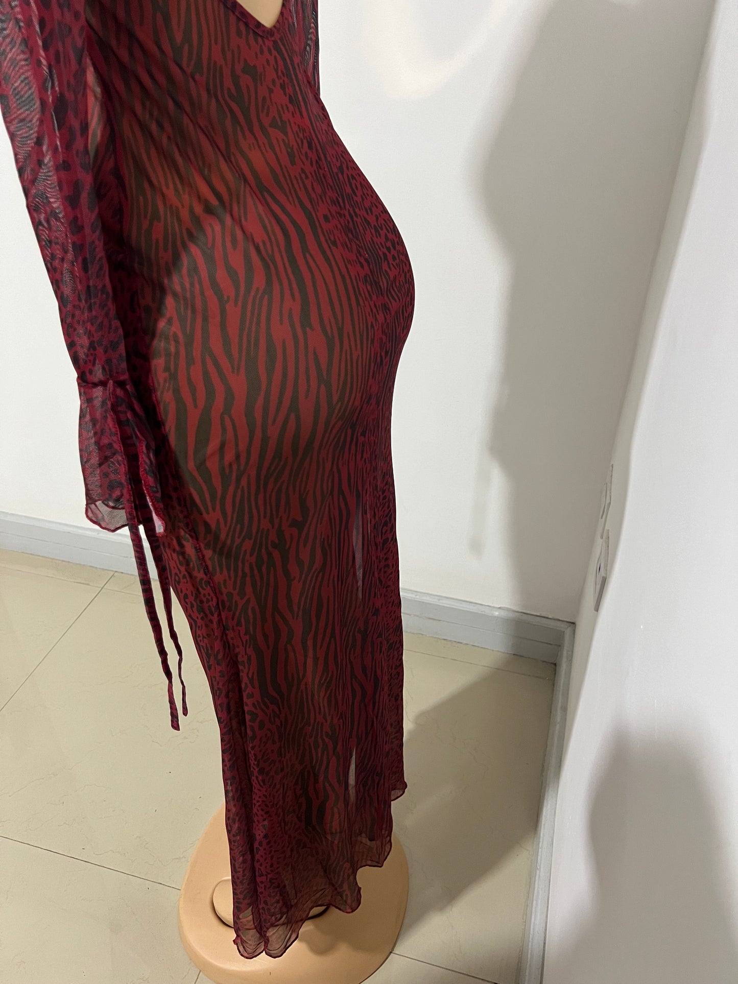 Adalaine Open Back Dress (Burgundy)