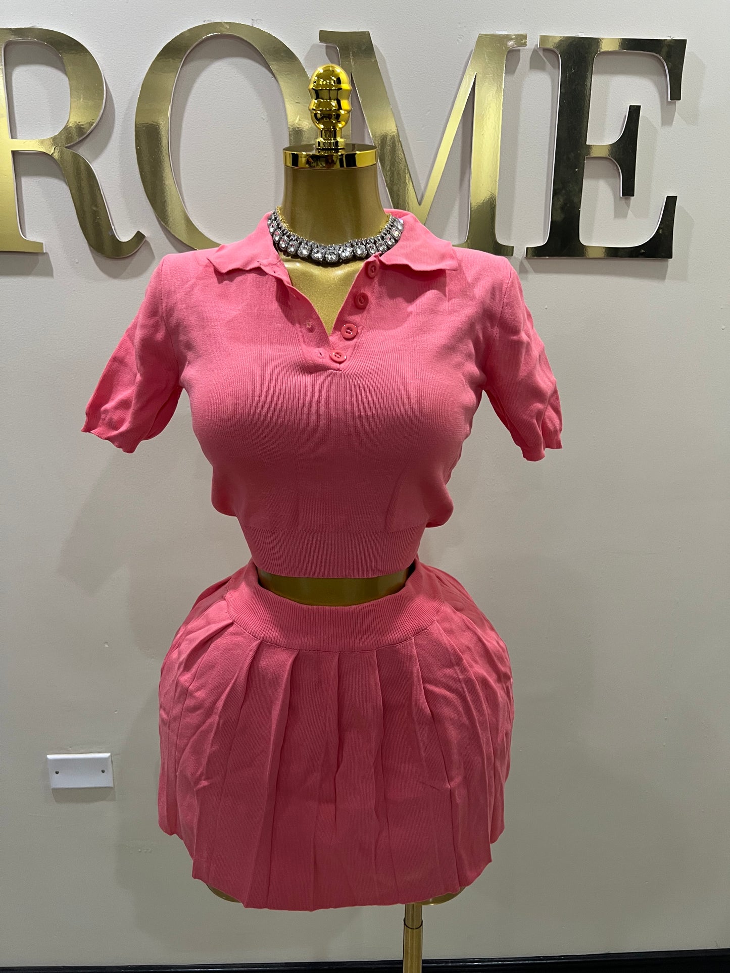 Hampton Pleated Skirt Set (Peach Pink)