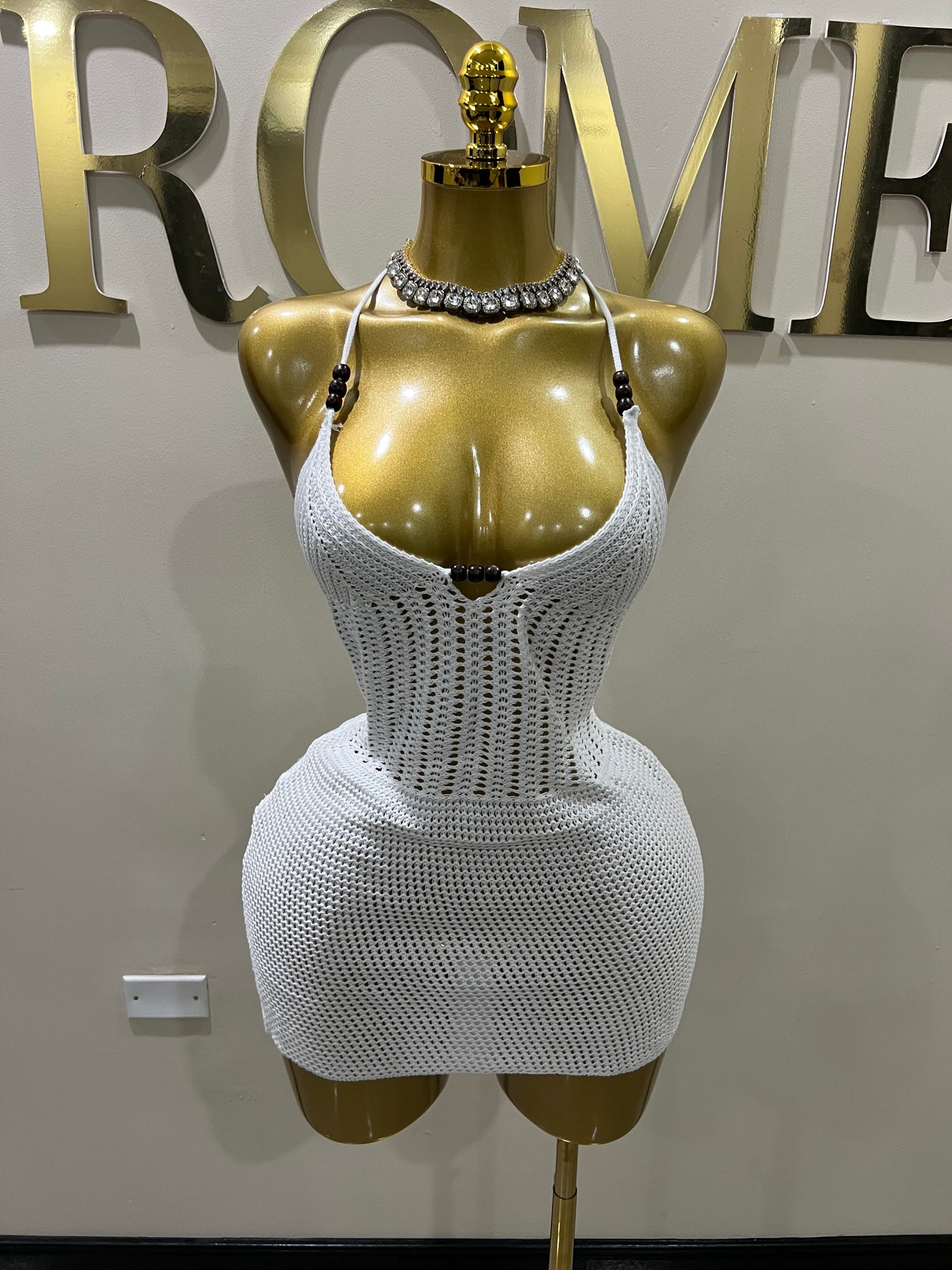 Nia Beaded Crochet Dress (White)