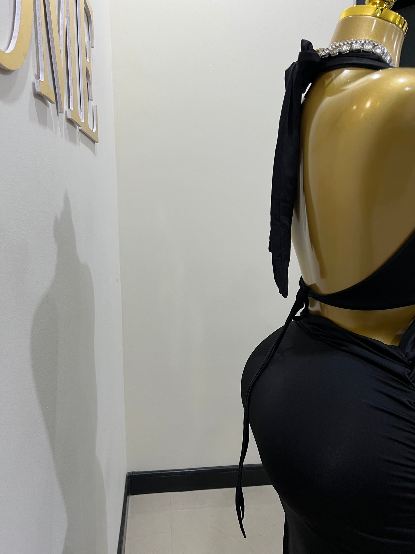 Snake Ming Deep V Dress (Black)