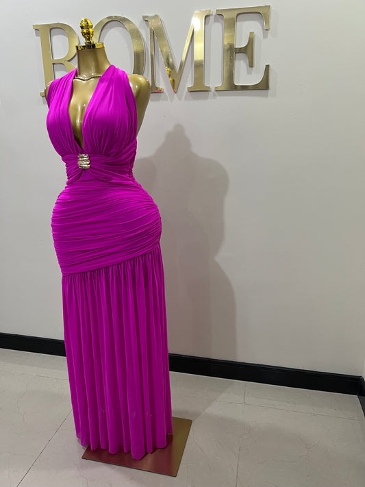 Michelle Grace Eve Deep V Dress (Bright Pink)
