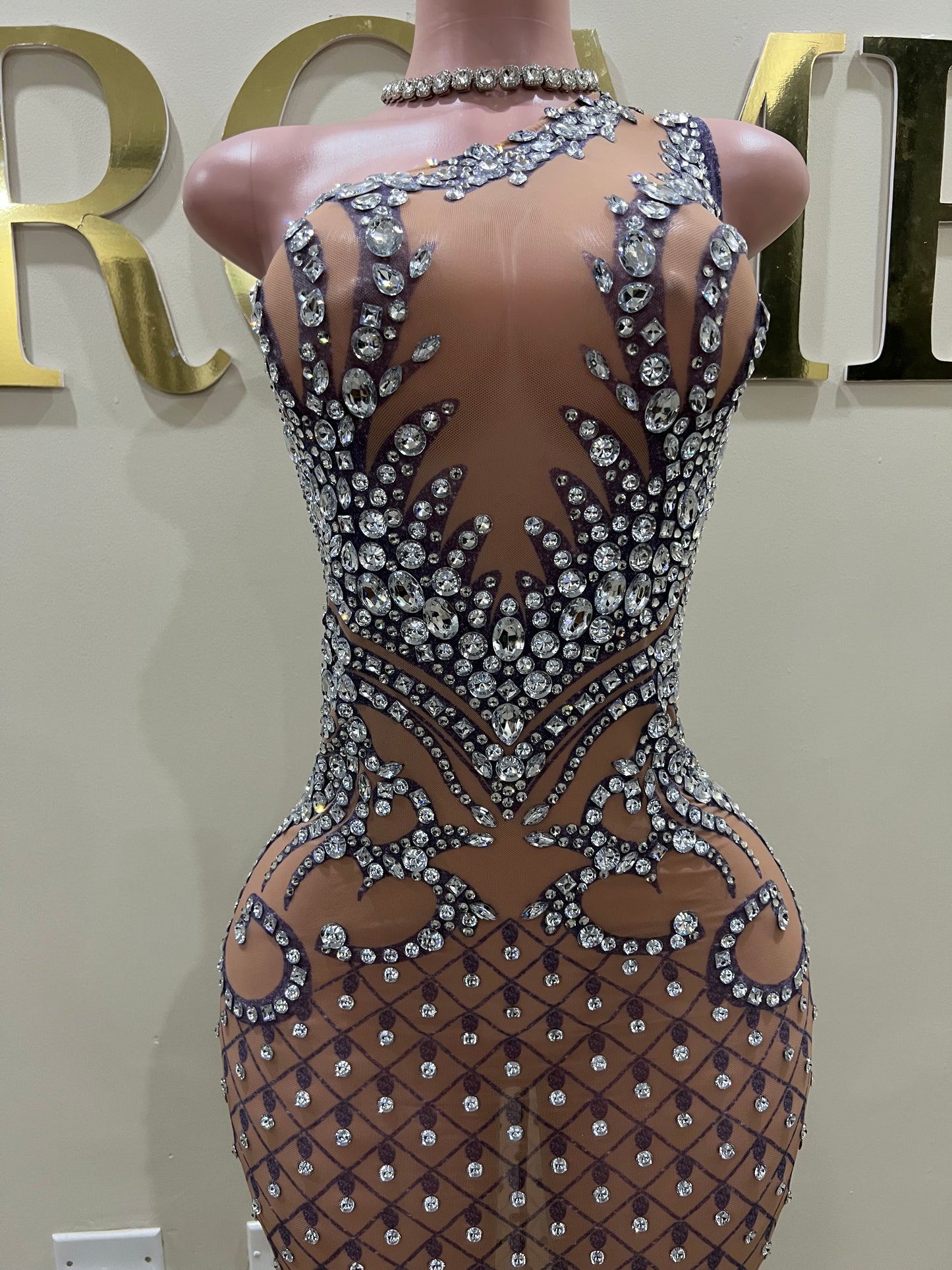 Tavia Gemstone Mesh Gown