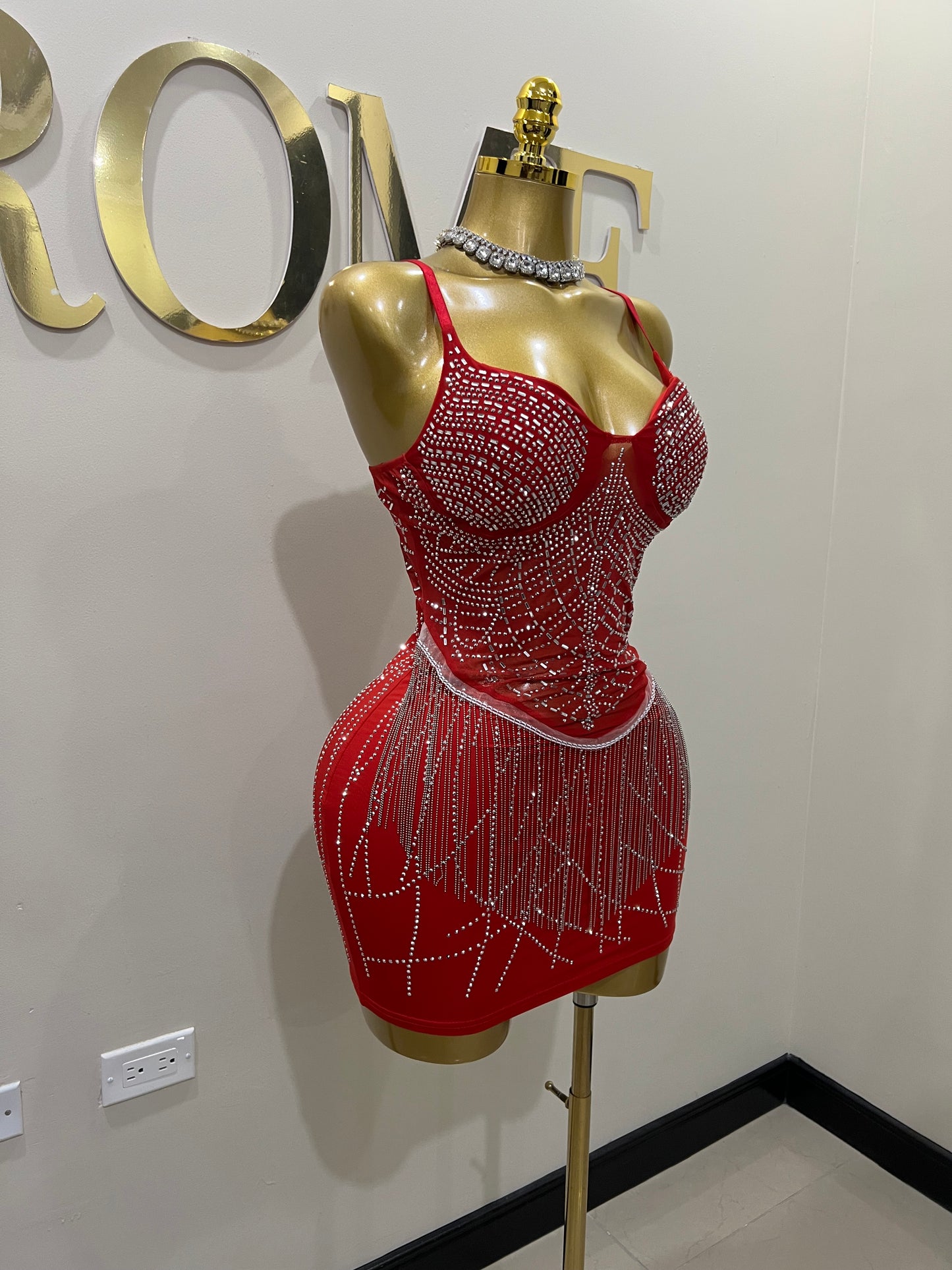 Gianna Fringe Crystal Dress (Red)