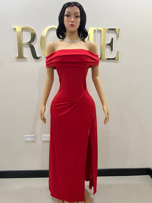 Kerry Off Shoulder Dress (Red )