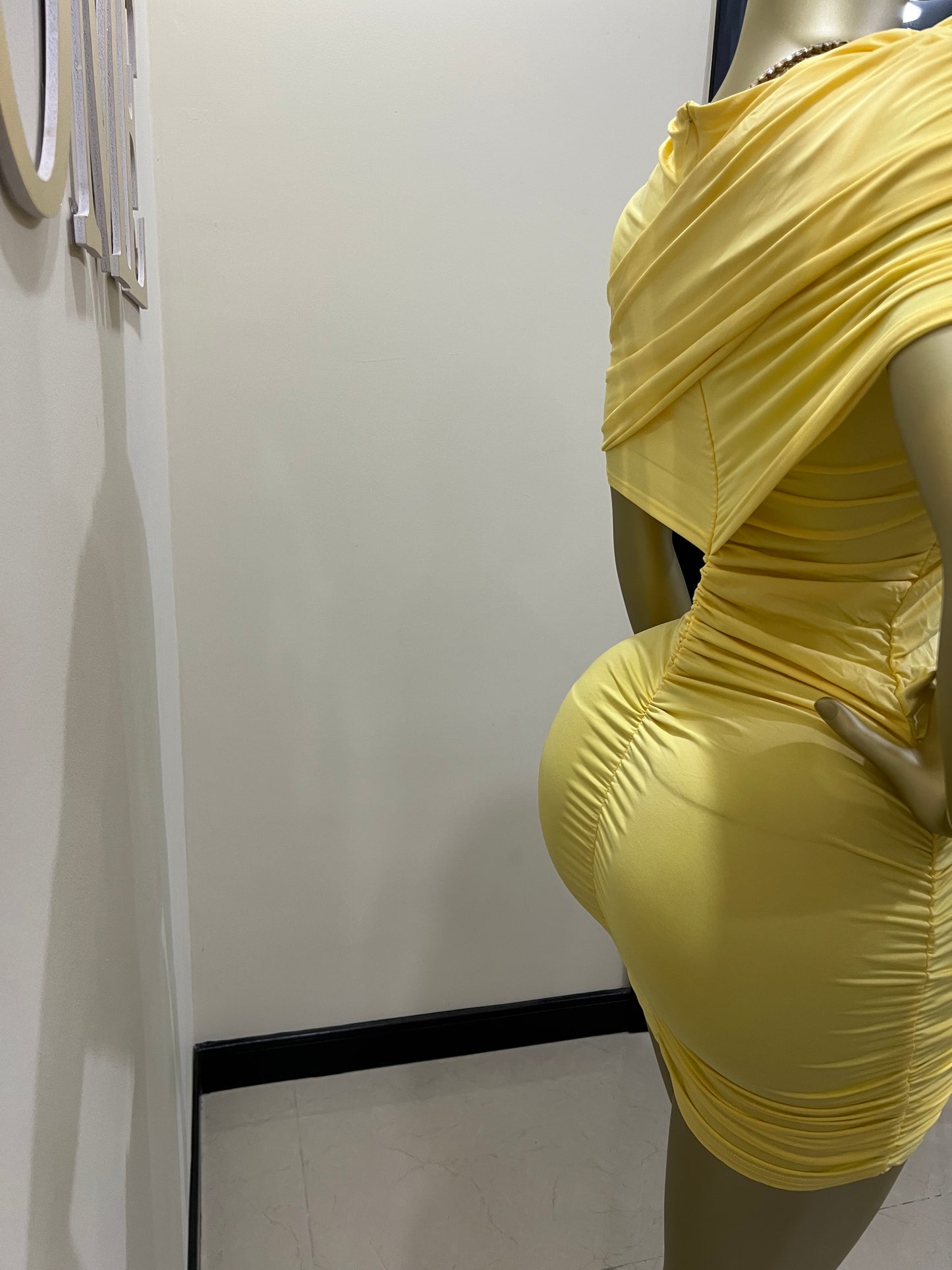 Samira Double Shoulders Dress (Yellow)
