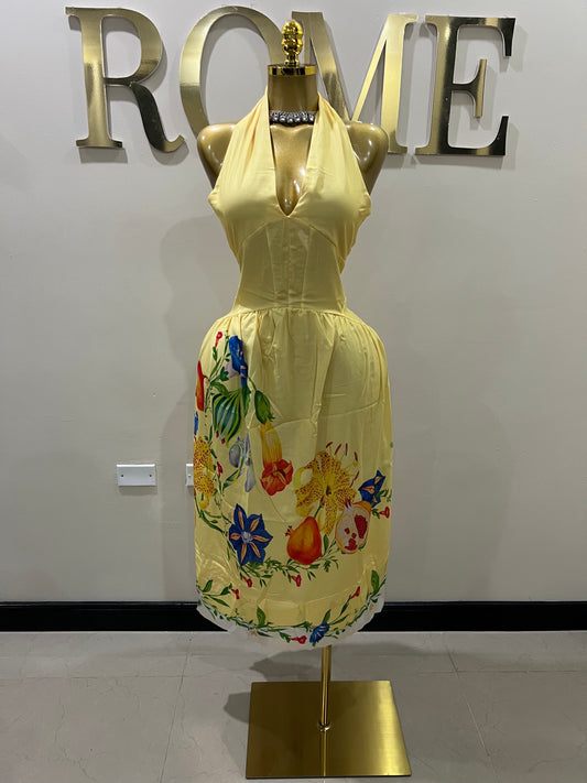 Kim Garden Halter Diana Dress (Yellow)