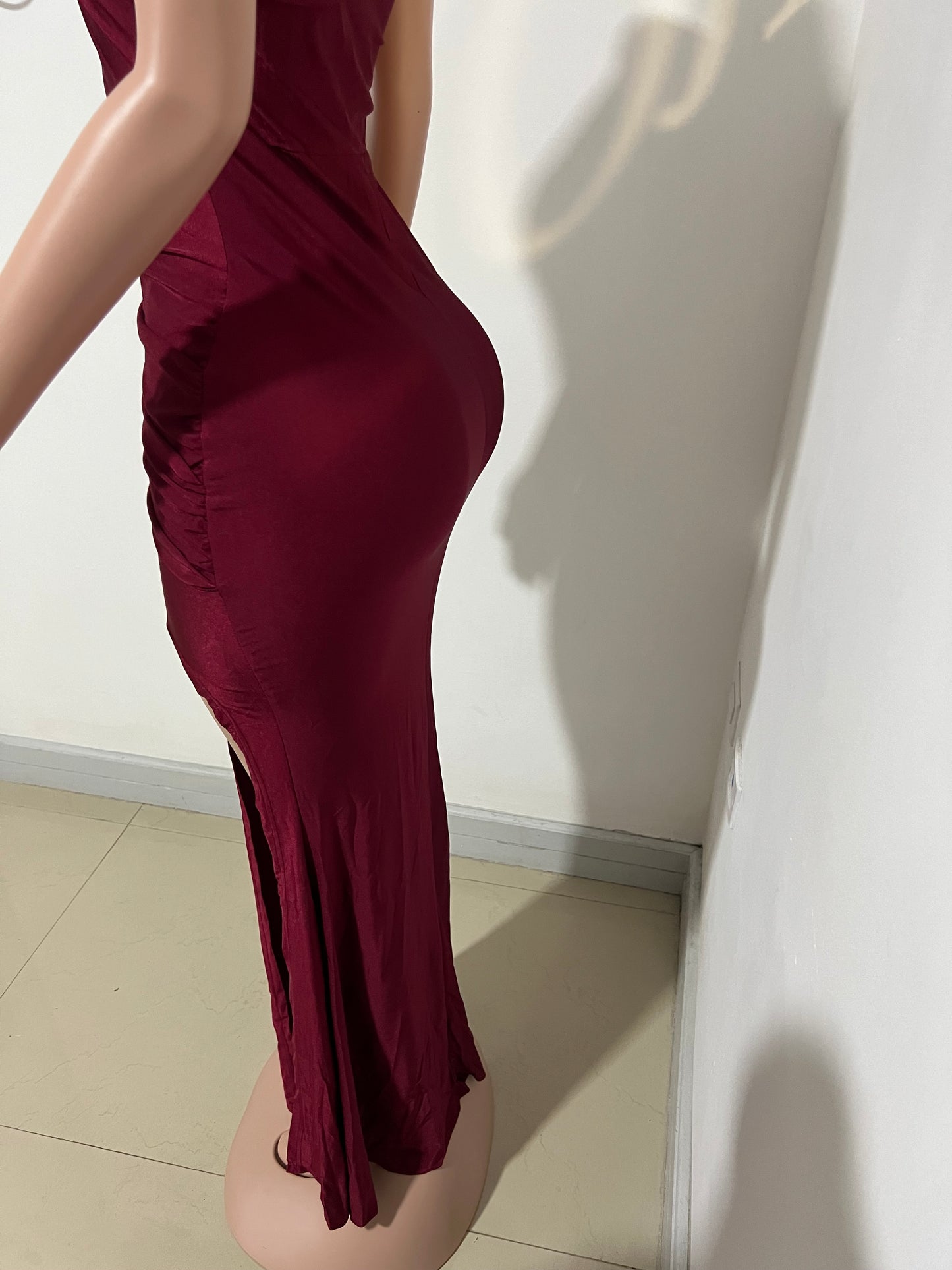 Kerry One Shoulder Dress (Deep Burgundy)