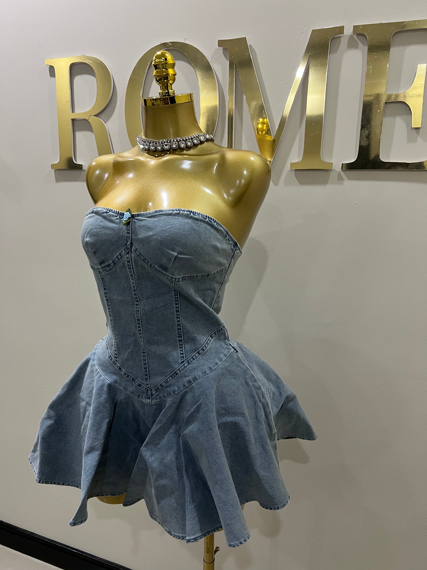Cinderella Denim Sweatheart Dress (Light - Blue)