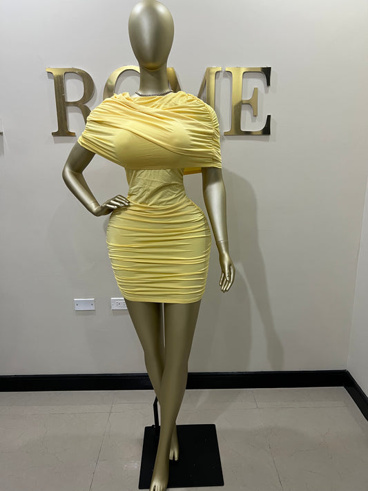 Samira Double Shoulders Dress (Yellow)
