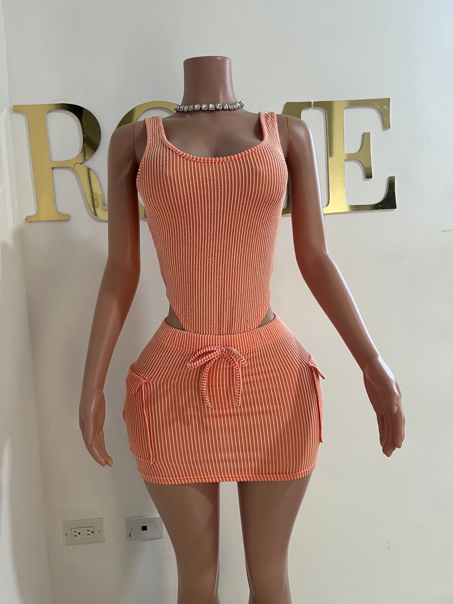 Brianna Bodysuit Skirt Set (Orange)